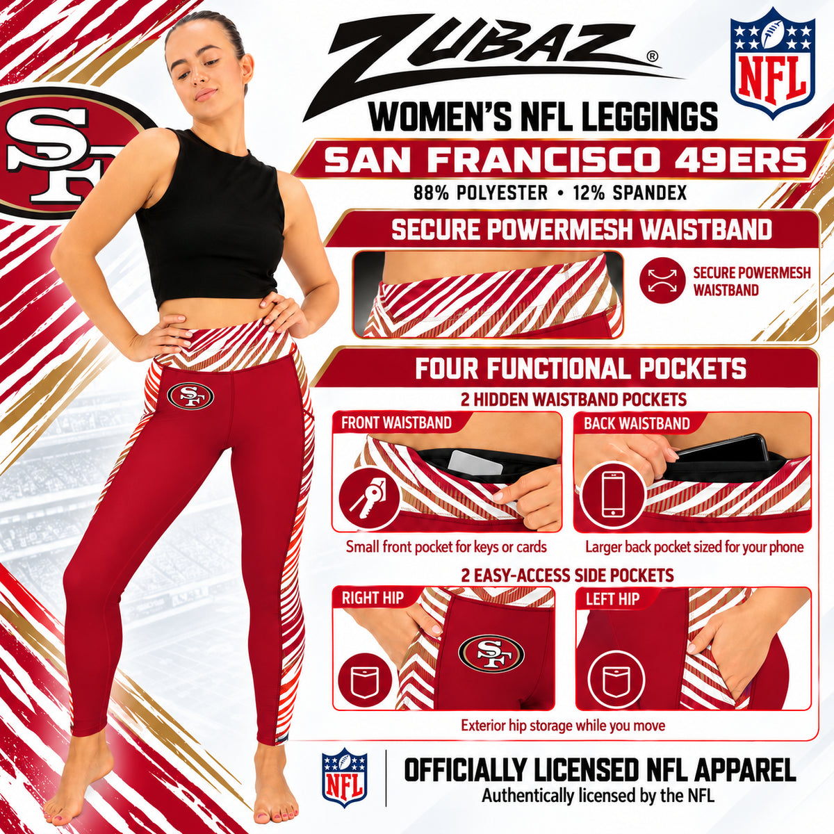 Zubaz NFL Women's Elevated Zebra Ombre Leggings, San Francisco 49ers