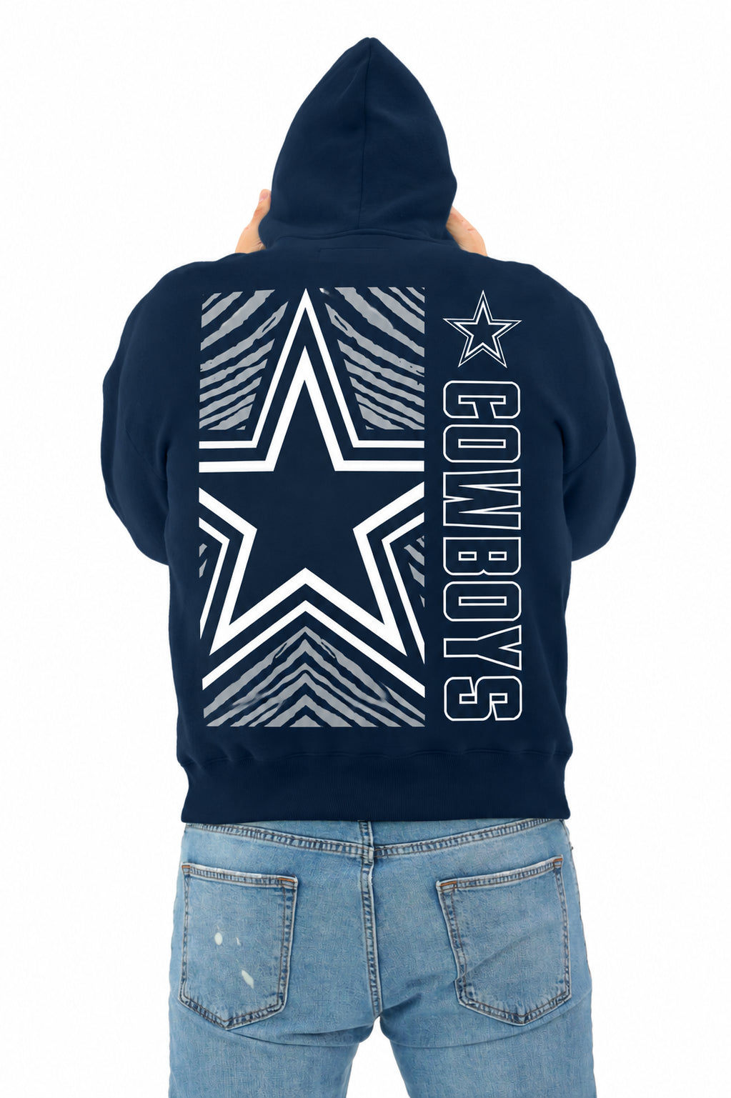 Zubaz NFL Dallas Cowboys Unisex 2 Color Zebra 90s Vintage MVP Drop Shoulder Hoodie