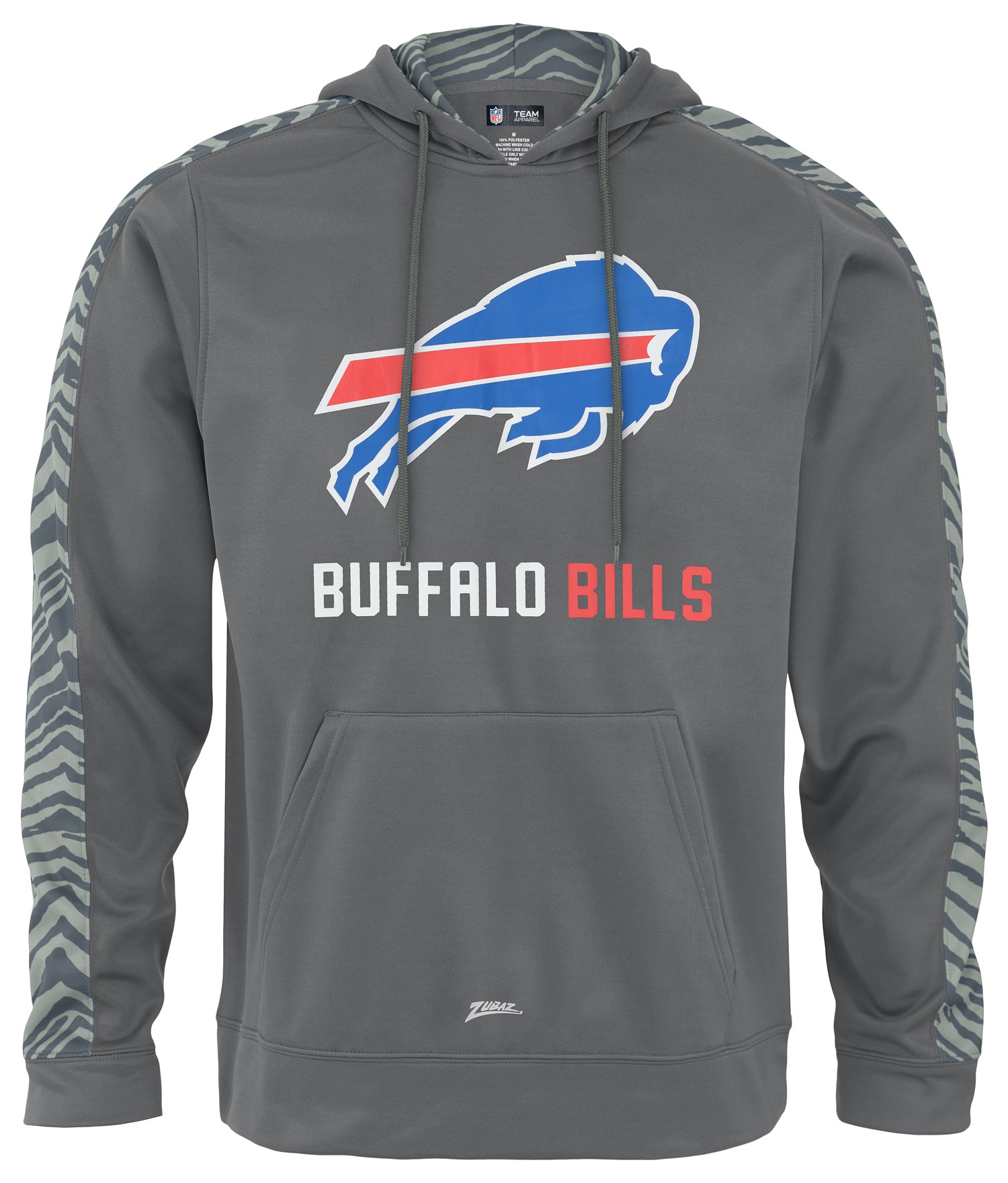 Zubaz NFL Men's Buffalo Bills Grey Team Name & Logo Zebra Hoodie