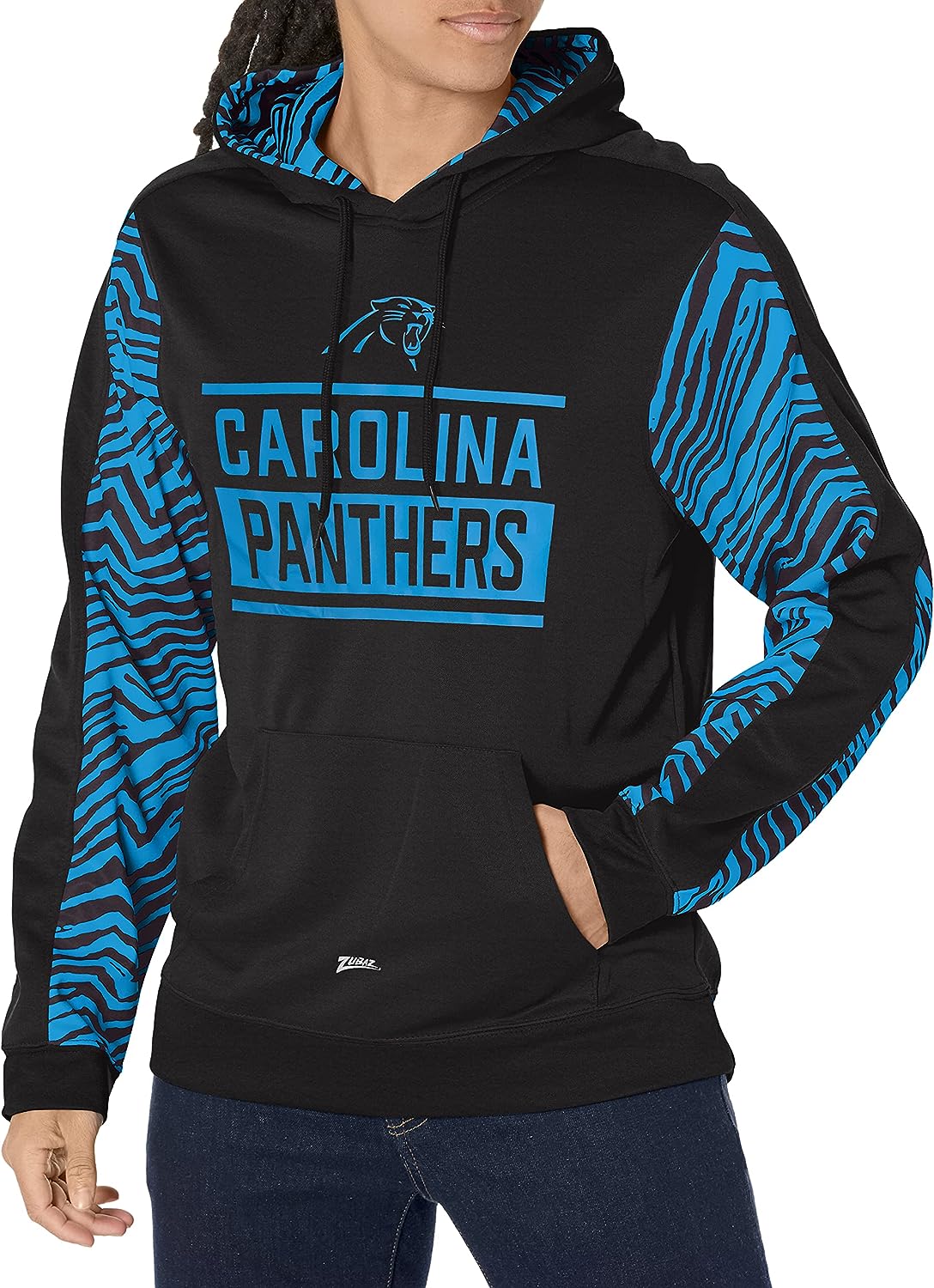 Zubaz NFL Men's Carolina Panthers Team Color with Zebra Accents Pullover Hoodie