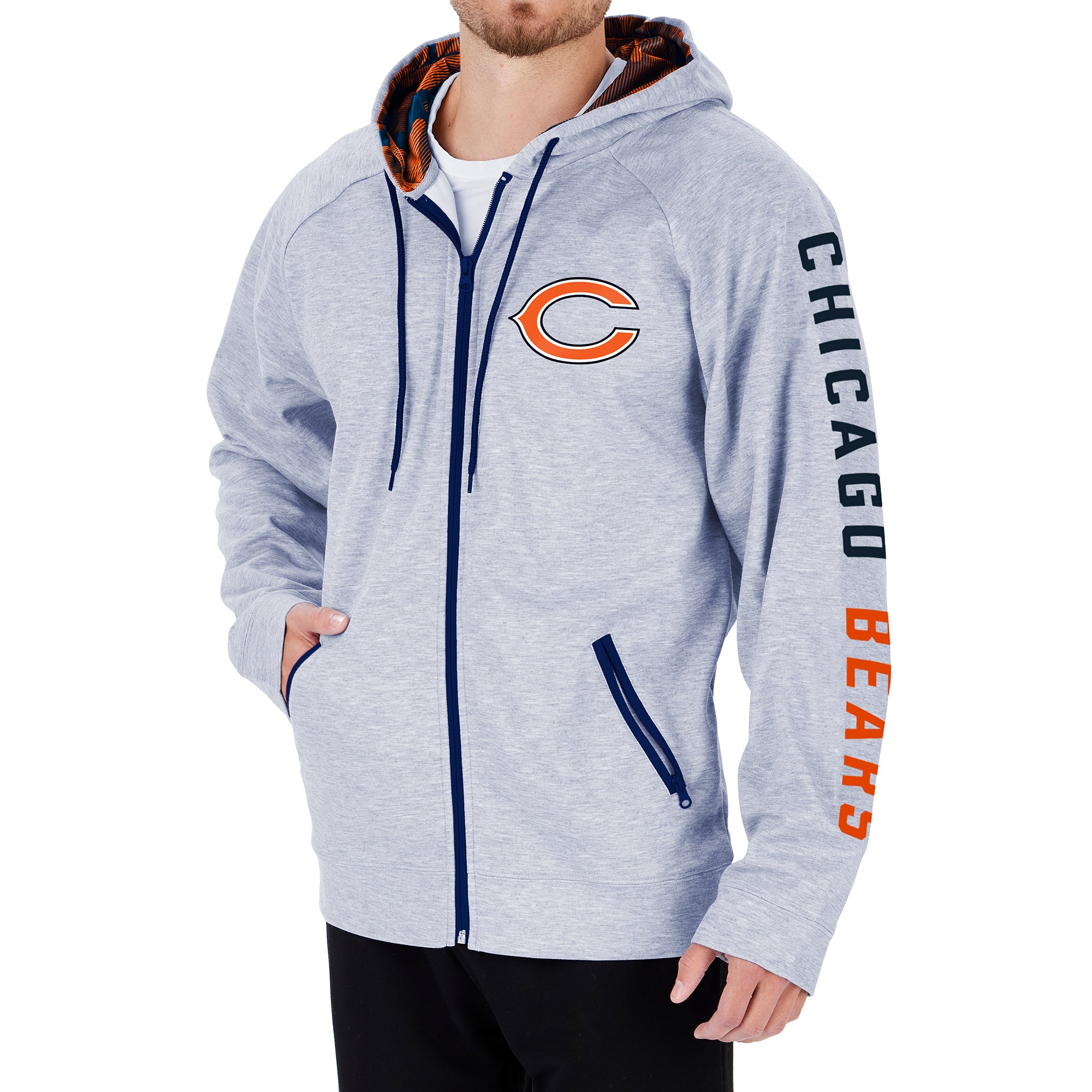 Zubaz NFL Men's Chicago Bears Full Zip Hoodie W/ Camo Lines