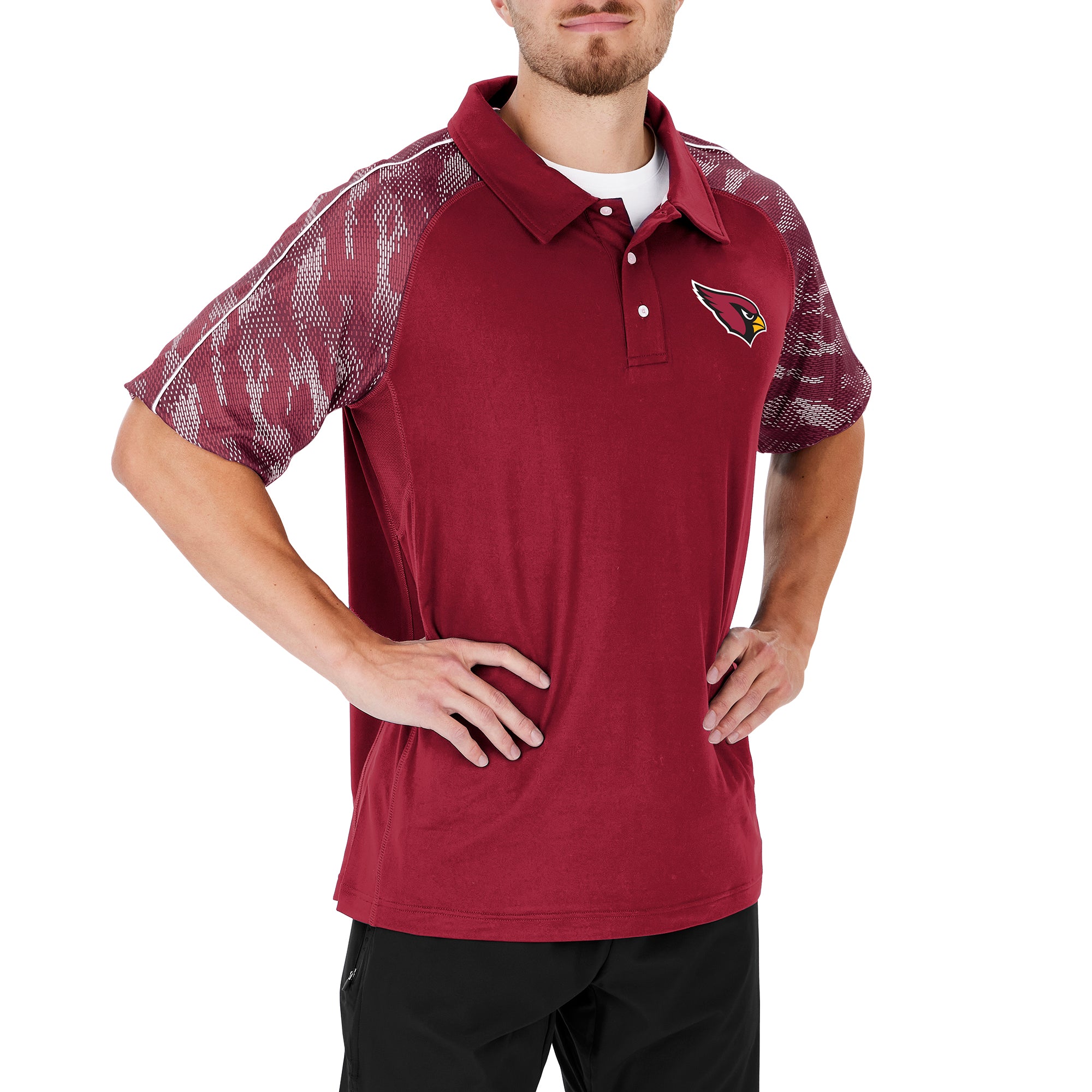 Zubaz NFL Men's Arizona Cardinals Elevated Field Polo W/ Viper Print Accent