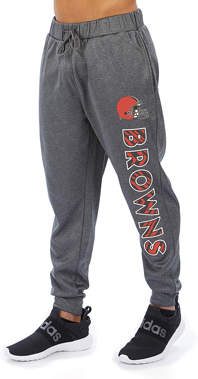 Zubaz NFL Football Men’s Cleveland Browns Gameday Zebra Wordmark Poly Fleece Jogger Pant