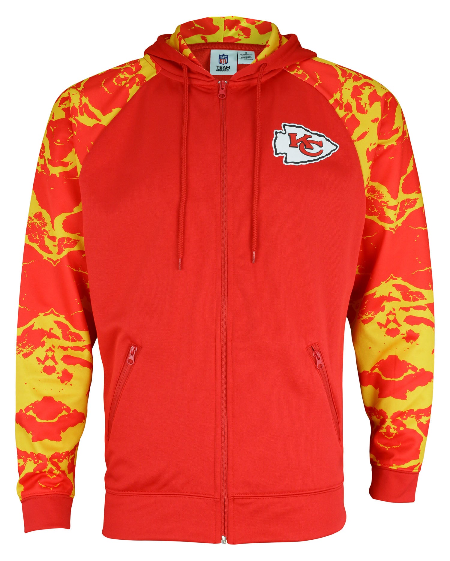 Zubaz NFL Men's Kansas City Chiefs Performance Full Zip Hoodie with Lava Sleeves