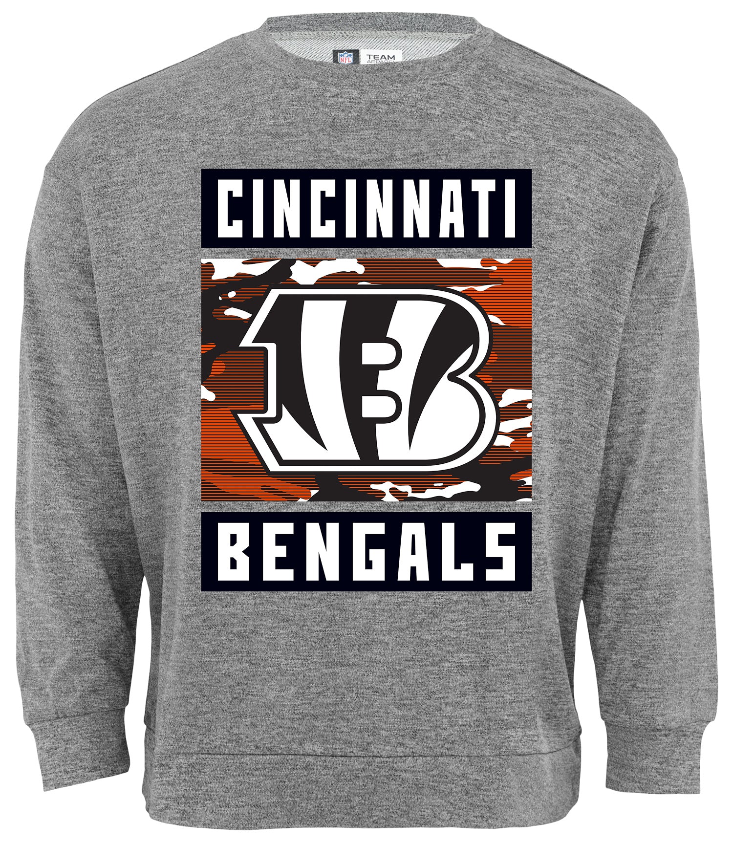 Zubaz NFL Men's Cincinnati Bengals Heather Grey Camo Team Crewneck Sweatshirt