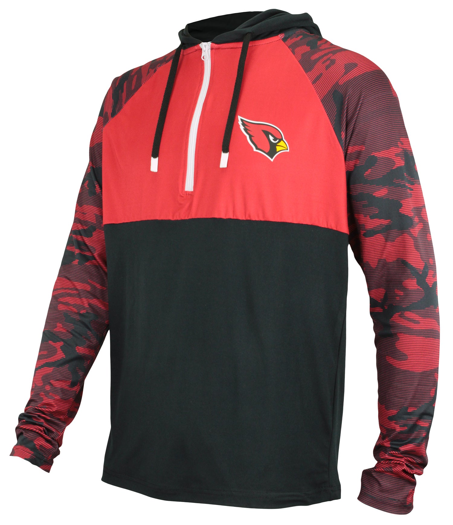 Zubaz NFL Men's Arizona Cardinals Team Color Block 1/4 Zip Hoodie W/ Camo Lines