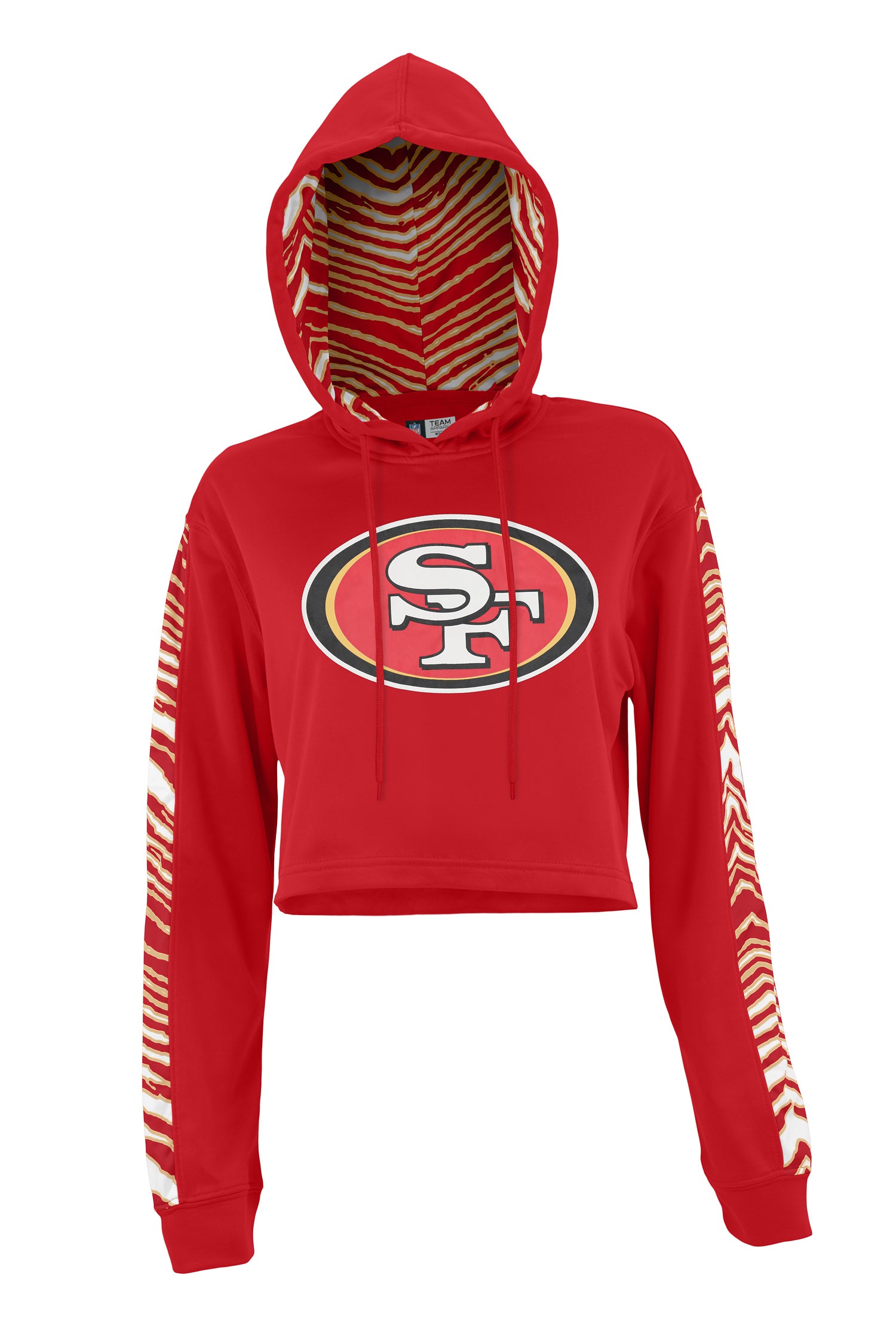 Zubaz NFL Women's San Francisco 49ers Zebra Team Logo Crop Top Hoodie