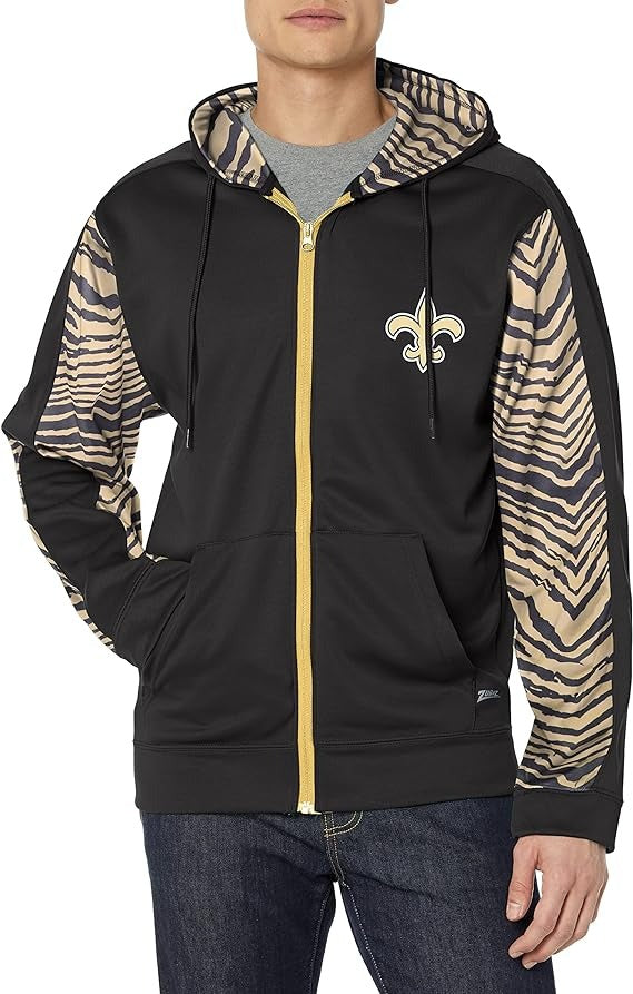 Zubaz Men's New Orleans Saints Team Color Zebra Accent Full Zip Hoodie