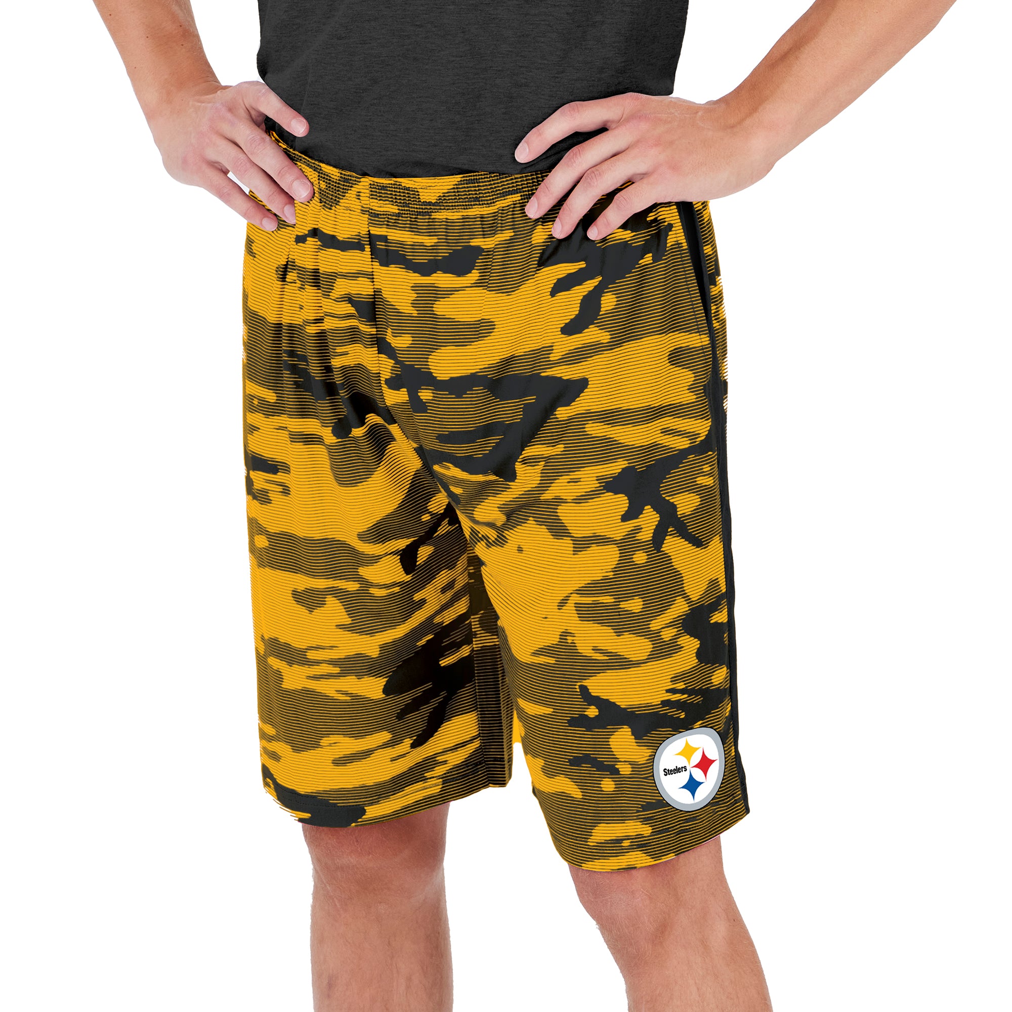 Zubaz Men's NFL Pittsburgh Steelers Lightweight Camo Lines Shorts with Logo