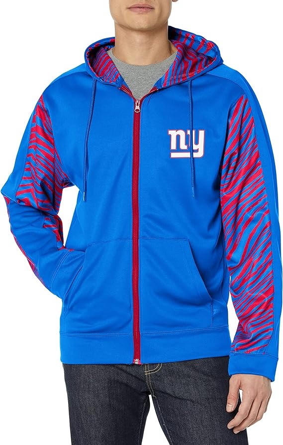 Zubaz Men's New York Giants Team Color Zebra Accent Full Zip Hoodie