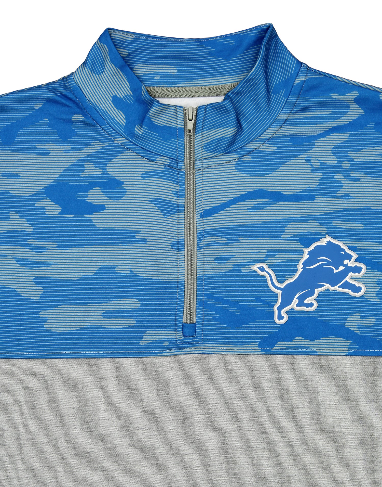 Zubaz NFL Men's Detroit Lions Gray 1/4 Zip Fleece Pullover With Camo Lines