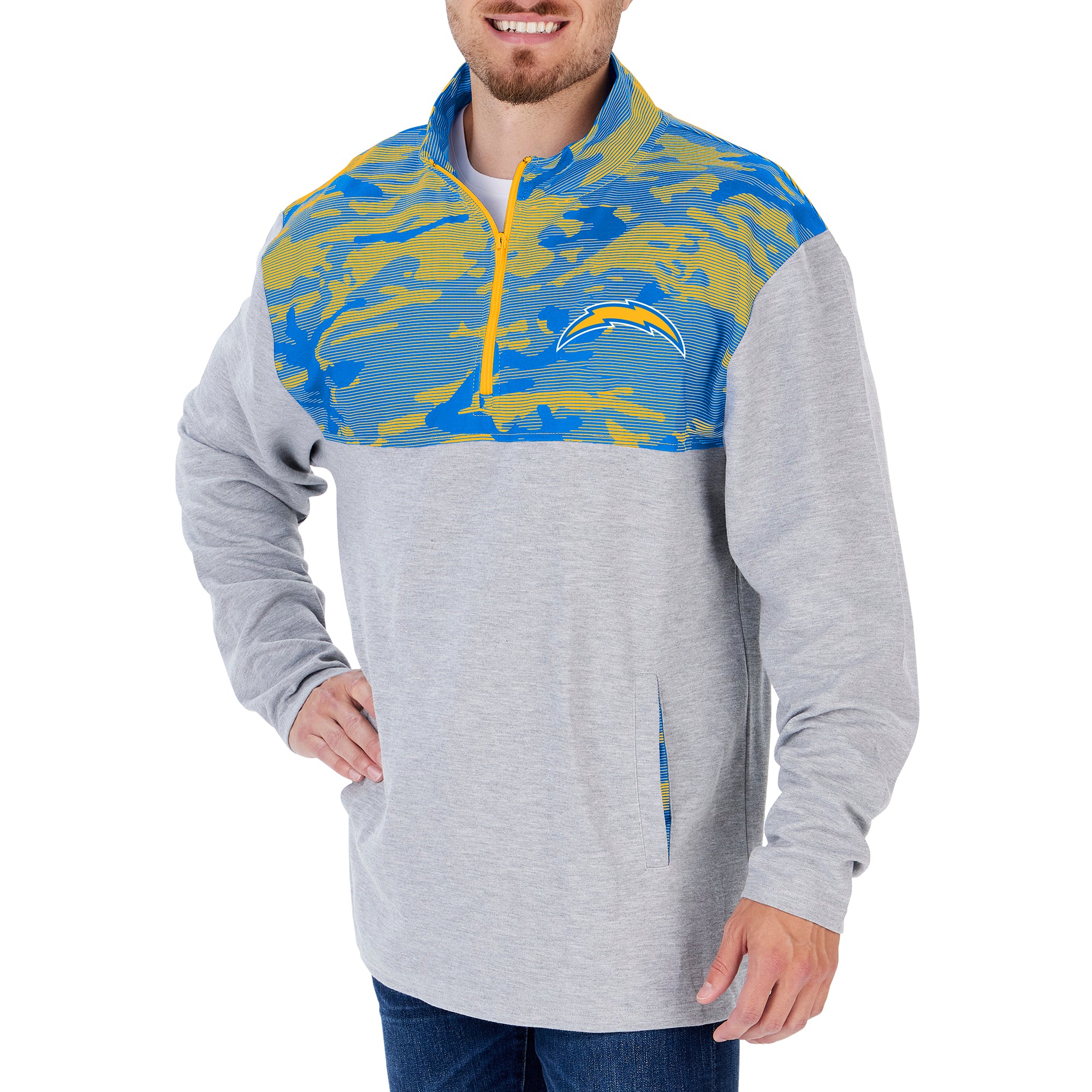 Zubaz NFL Men's Los Angeles Chargers 1/4 Zip Fleece Pullover With Camo Lines