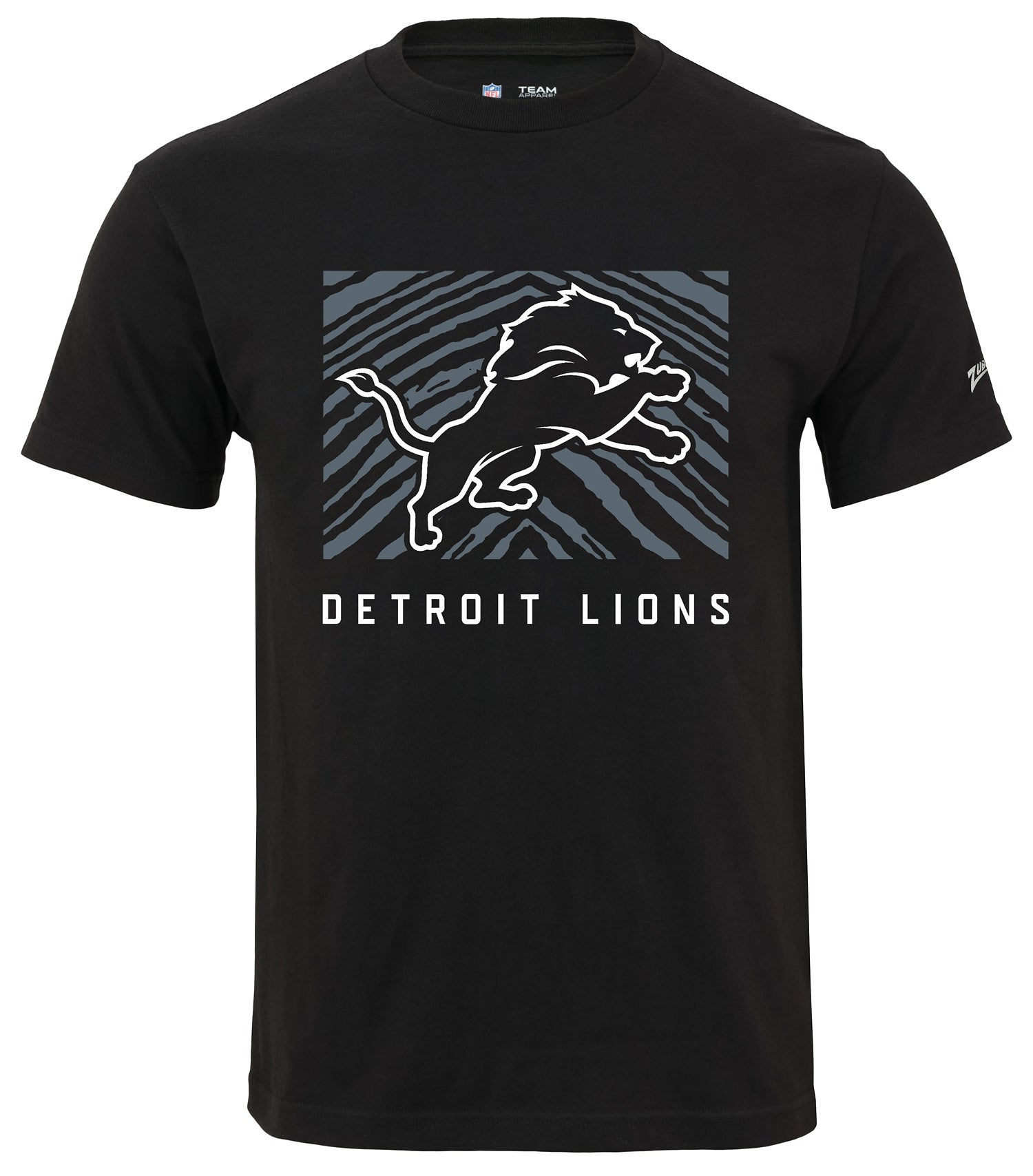 Zubaz NFL Unisex Cotton Heavyweight Short Sleeve T-shirt Black With Grey Tonal Tunnel Logo, Detroit Lions