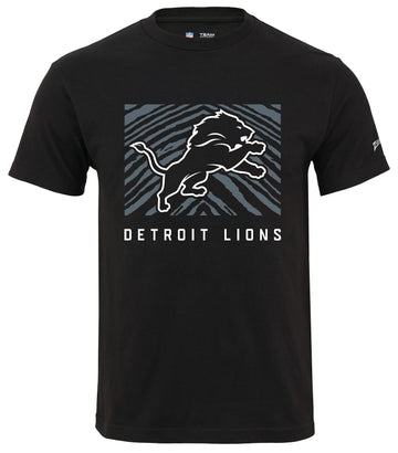Zubaz NFL Unisex Cotton Heavyweight Short Sleeve T-Shirt Black With Grey Tonal Zebra Square Logo for Men and Women, Detroit Lions