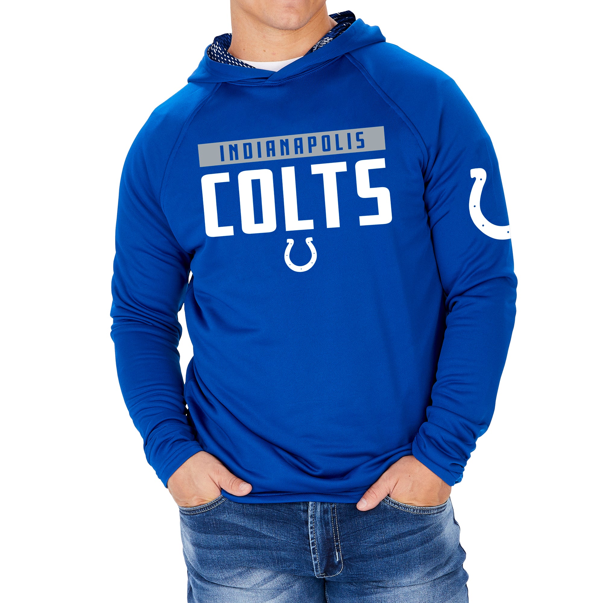 Zubaz Men's NFL INDIANAPOLIS COLTS SOLID ROYAL BLUE LW HOOD W/ROYAL BLUE/WHITE VIPER PRINT HOOD LINER Double Extra Large