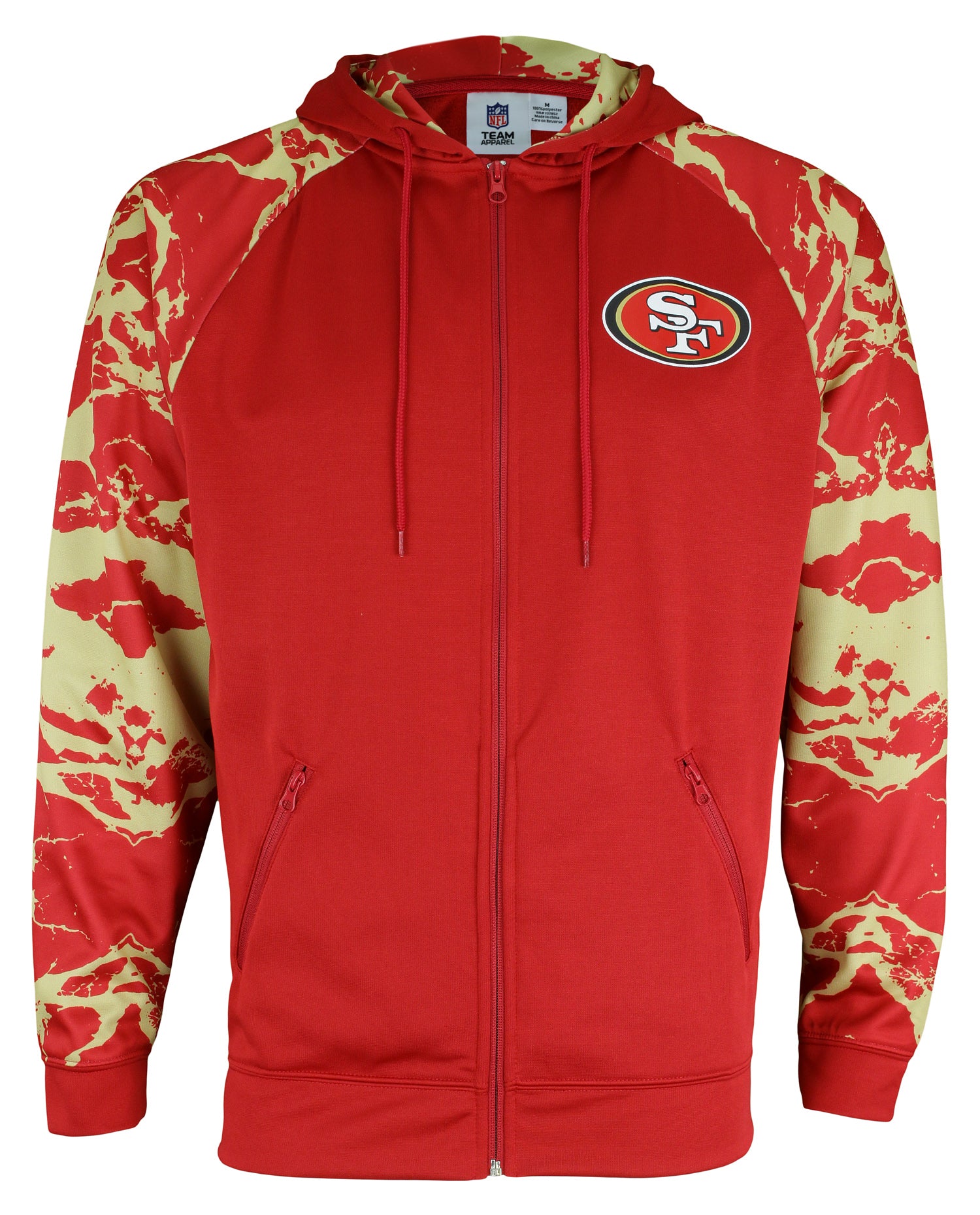 Zubaz NFL Men's San Francisco 49ers Performance Full Zip Hoodie with Lava Sleeves