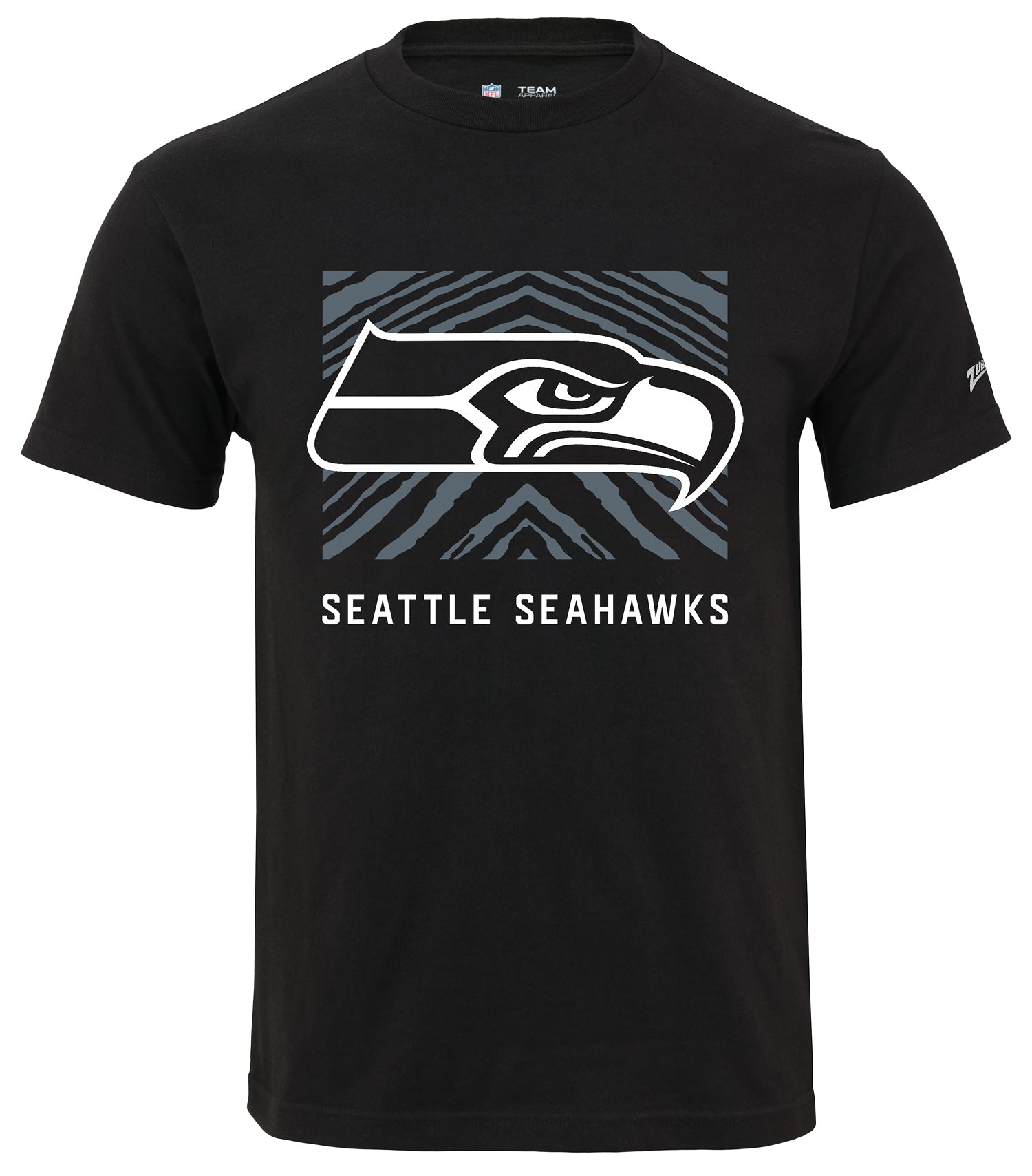 Zubaz NFL Unisex Cotton Heavyweight Short Sleeve T-shirt Black With Grey Tonal Tunnel Logo, Seattle Seahawks