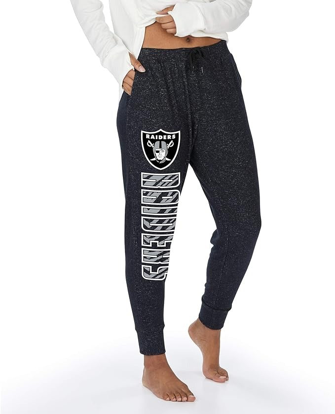 Zubaz NFL LAS VEGAS RAIDERS MARLED BLACK WOMENS SOFT JOGGER W/ VERTICAL GRAPHIC