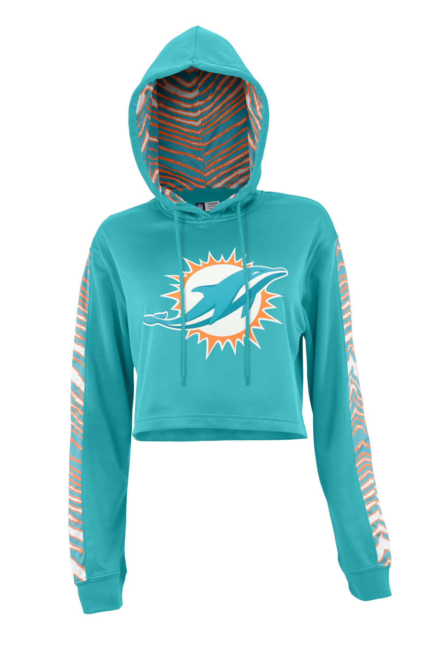 Zubaz NFL Women's Miami Dolphins Zebra Team Logo Crop Top Hoodie