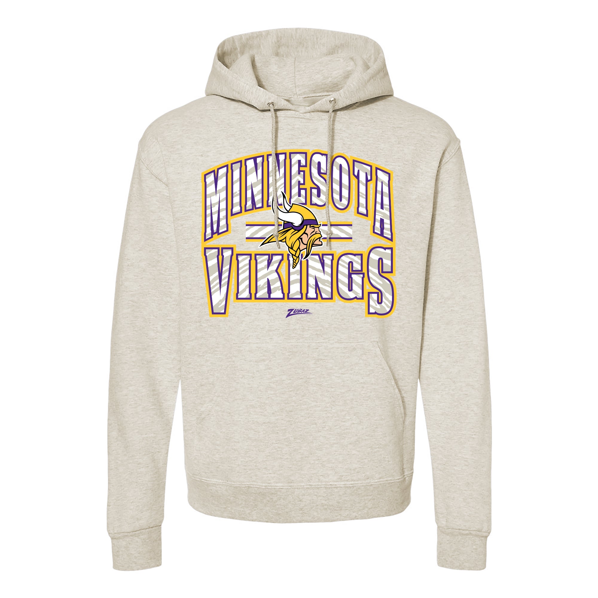 Zubaz NFL Minnesota Vikings  Unisex Pullover Fleece Hoodie for Adult Men and Women, Z2T Kickoff, Oatmeal Heather