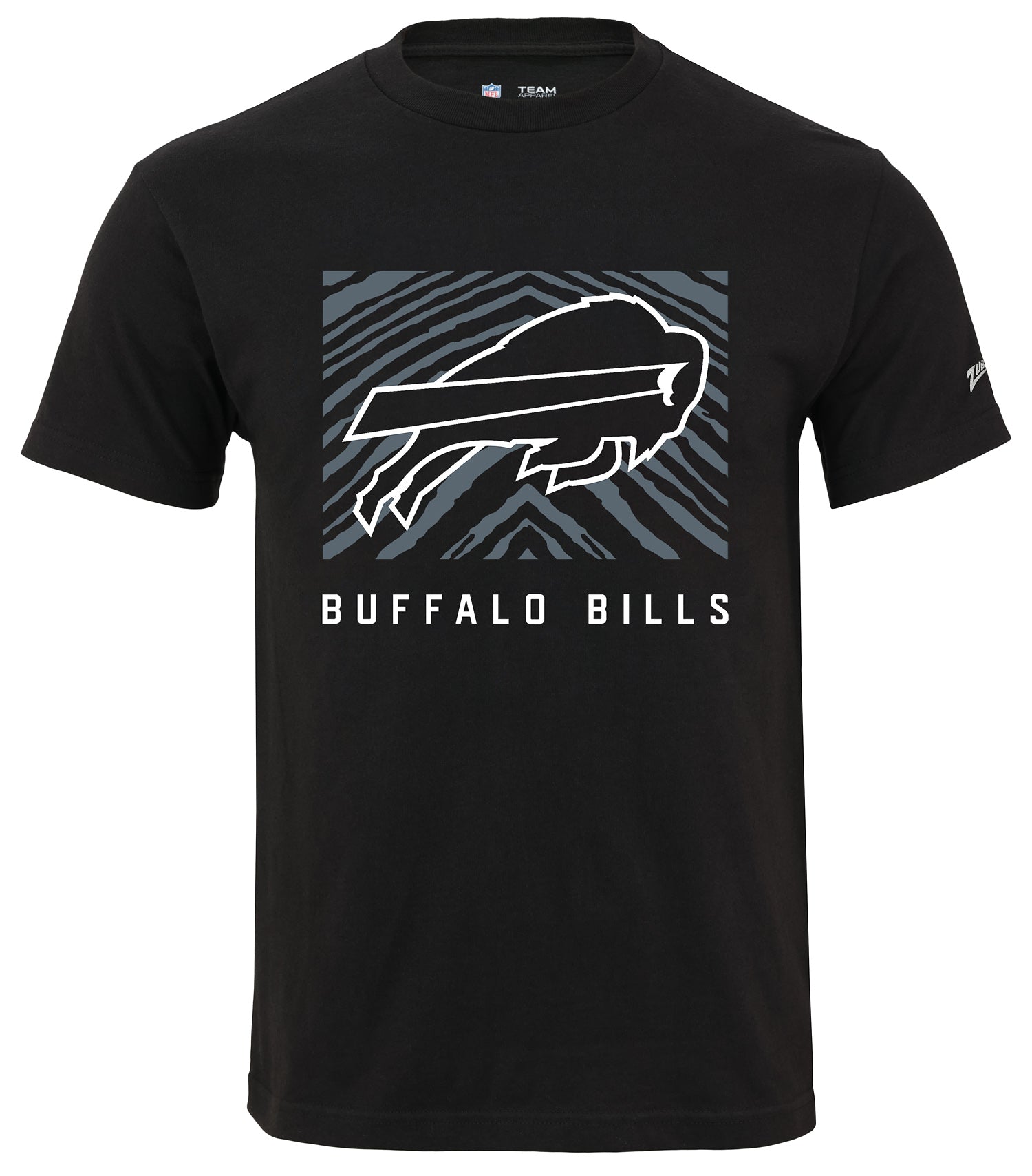 Zubaz NFL Unisex Cotton Heavyweight Short Sleeve T-shirt Black With Grey Tonal Tunnel Logo, Buffalo Bills