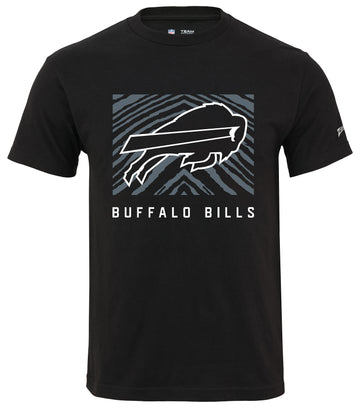 Zubaz NFL Unisex Cotton Heavyweight Short Sleeve T-Shirt Black With Grey Tonal Zebra Square Logo for Men and Women, Buffalo Bills