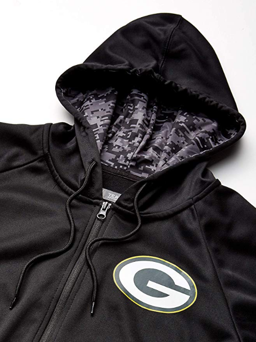 Zubaz NFL Men's Green Bay Packers Full Zip Digital Camo Hood Hoodie, Black