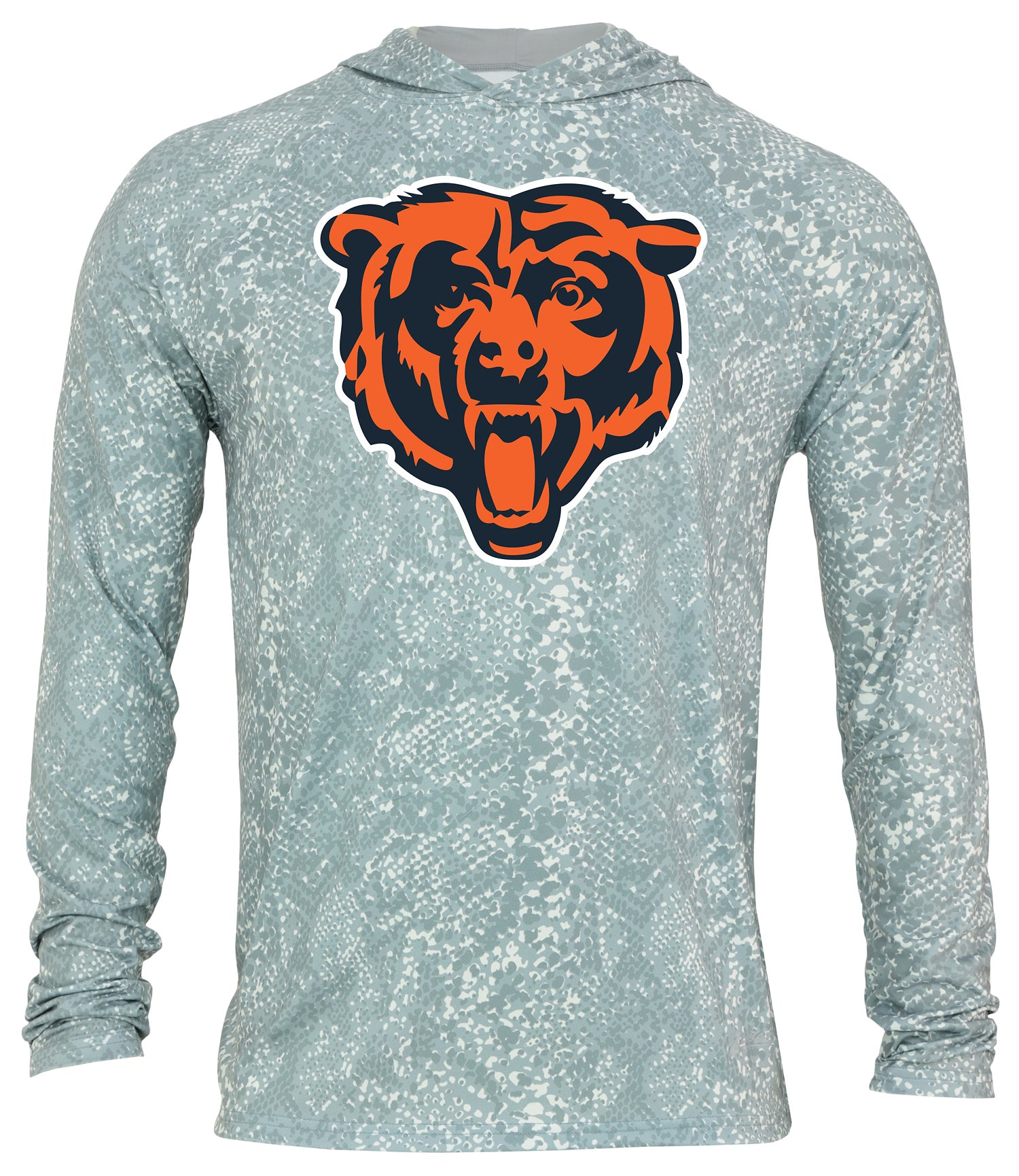 Zubaz NFL Men's Light Weight All Over Post Gray Tonal Hoodie, With Primary Logo, Chicago Bears