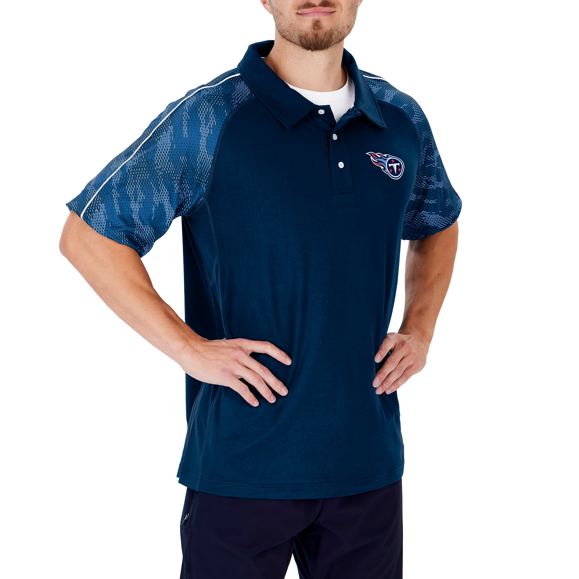 Zubaz NFL Men's Tennessee Titans Elevated Field Polo W/ Viper Print Accent