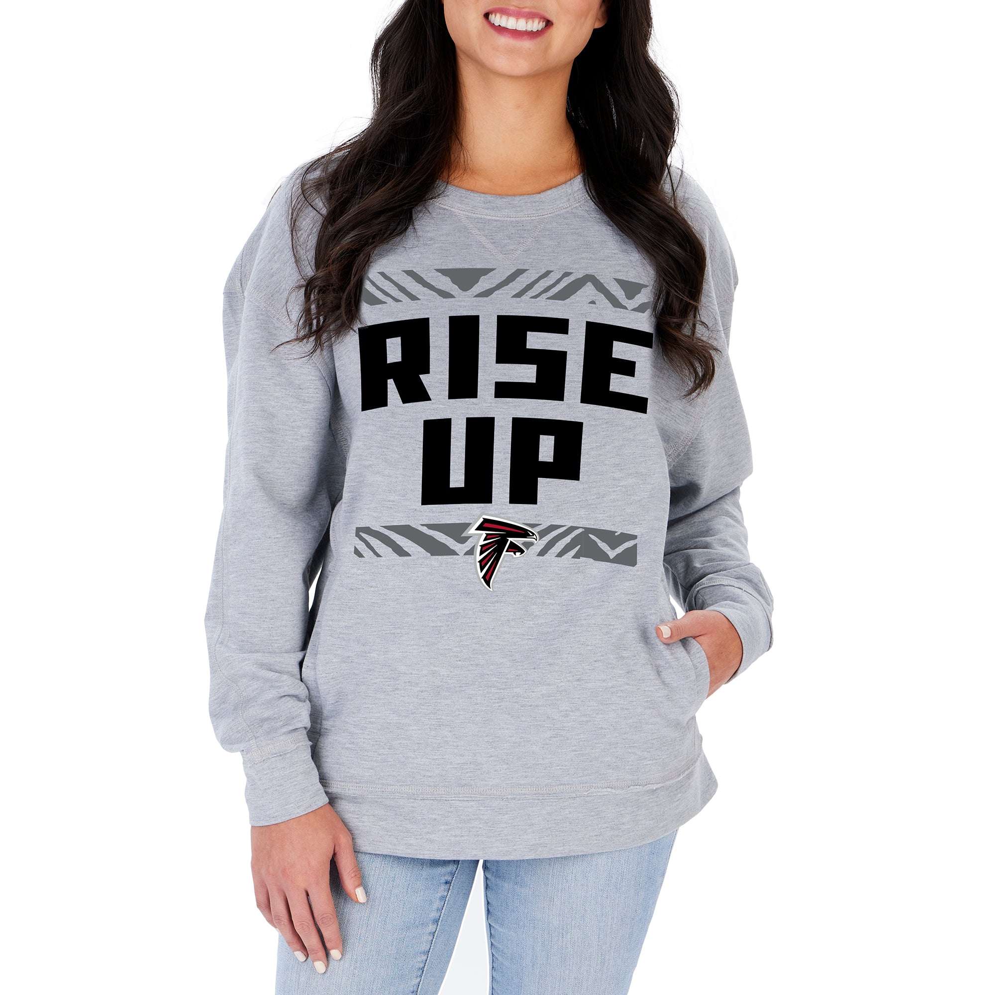 Zubaz NFL Women's Atlanta Falcons Heather Gray Crewneck Sweatshirt