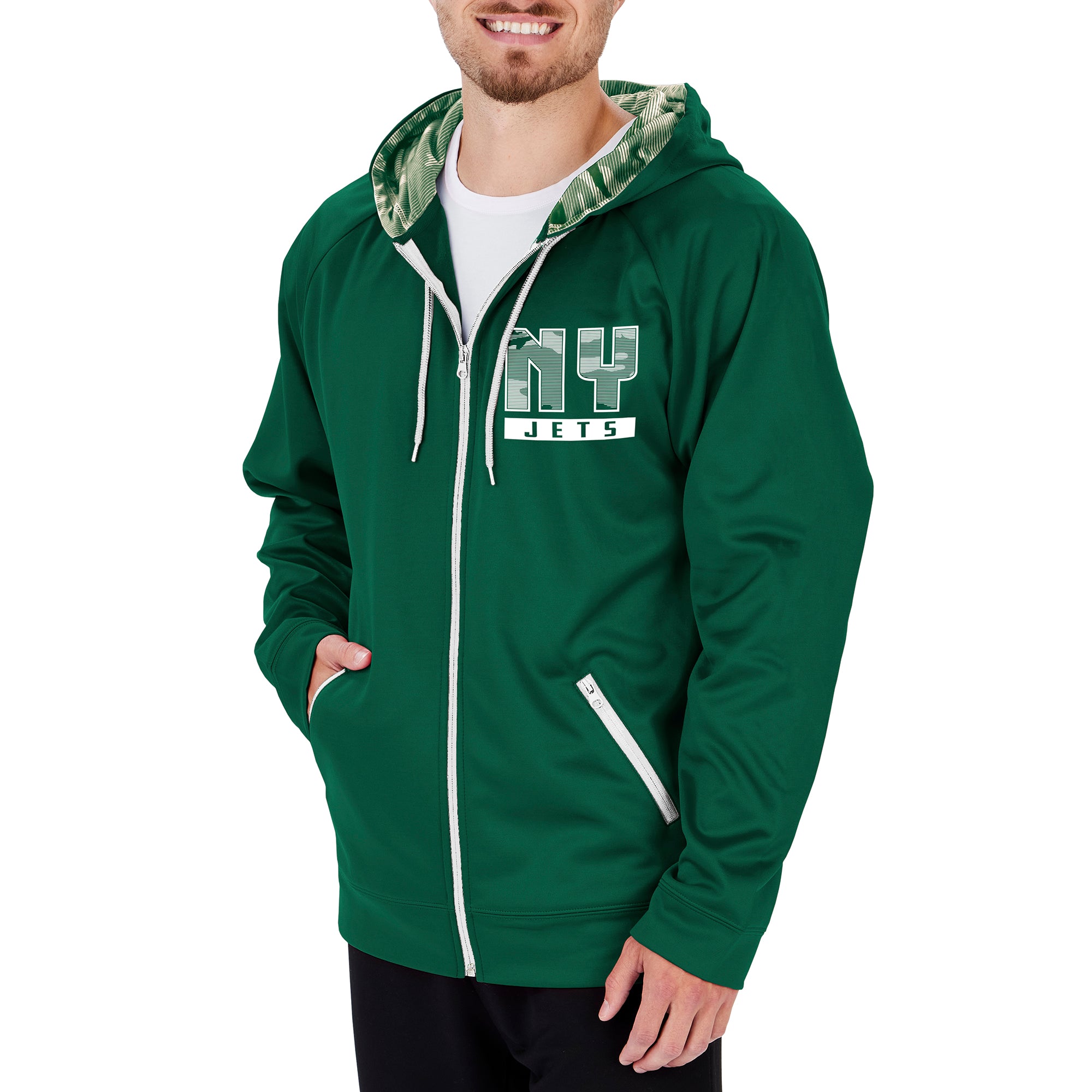 Zubaz Men's NFL New York Jets Full Zip Camo Hoodie, Green