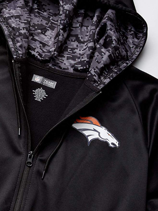 Zubaz NFL Men's Denver Broncos Full Zip Digital Camo Hood Hoodie, Black