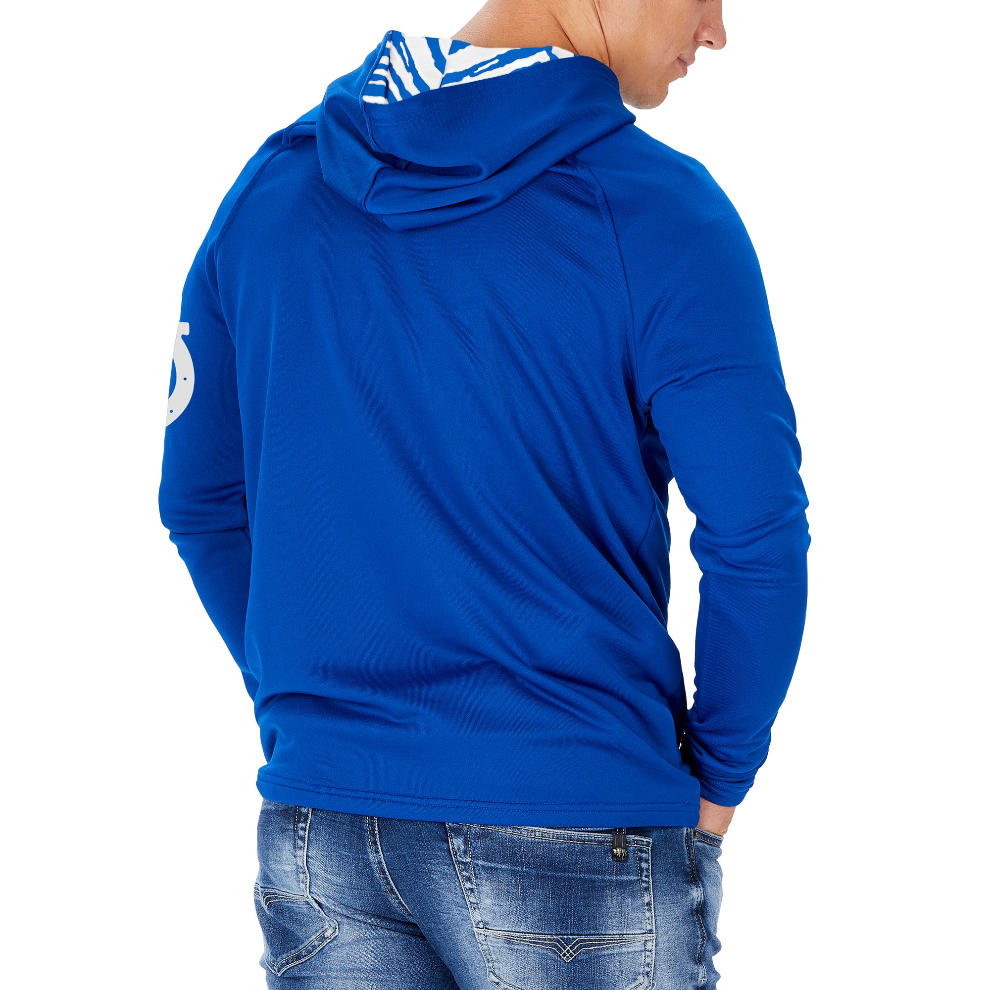 Zubaz NFL Men's Light Weight Team Color Hoodie With 3 Tone Zebra Lined Hood, Great Play Logo, Indianapolis Colts