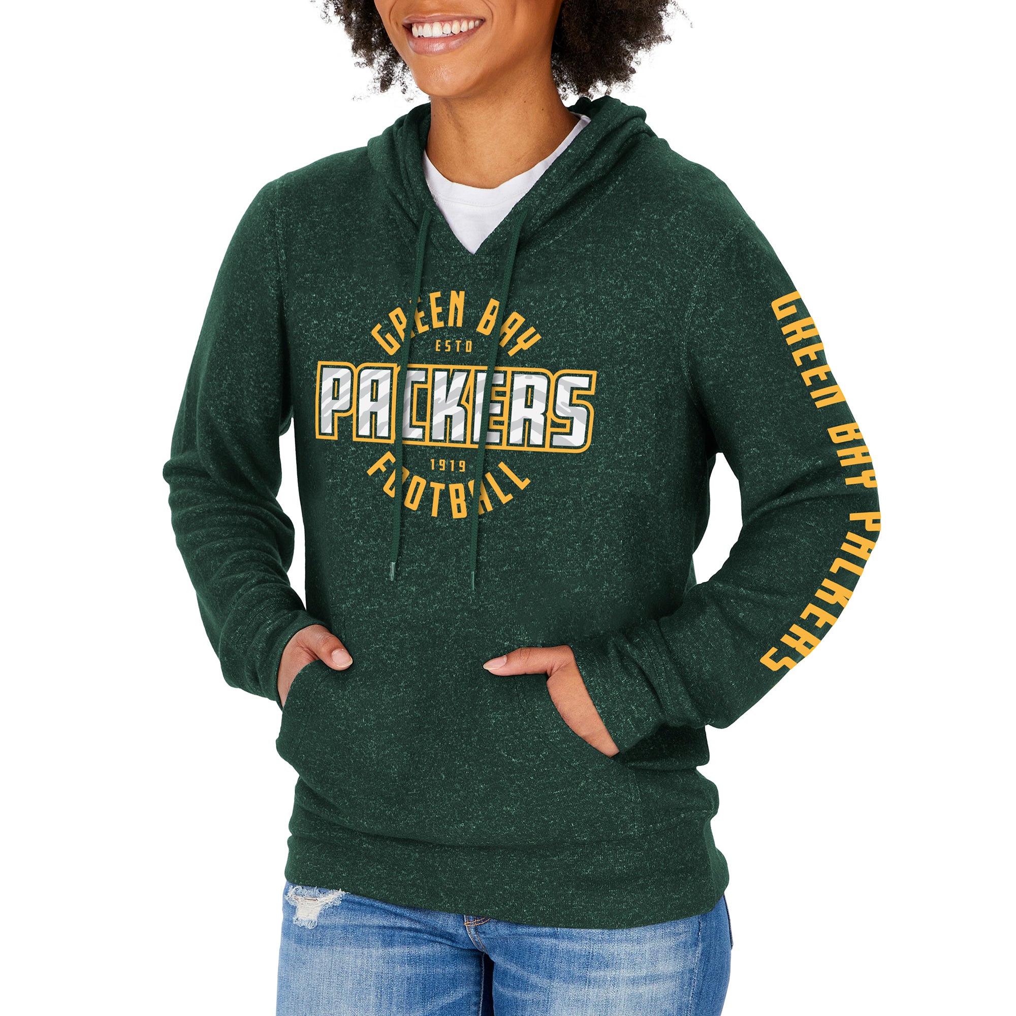 Zubaz NFL Women's Green Bay Packers Marled Soft Pullover Hoodie