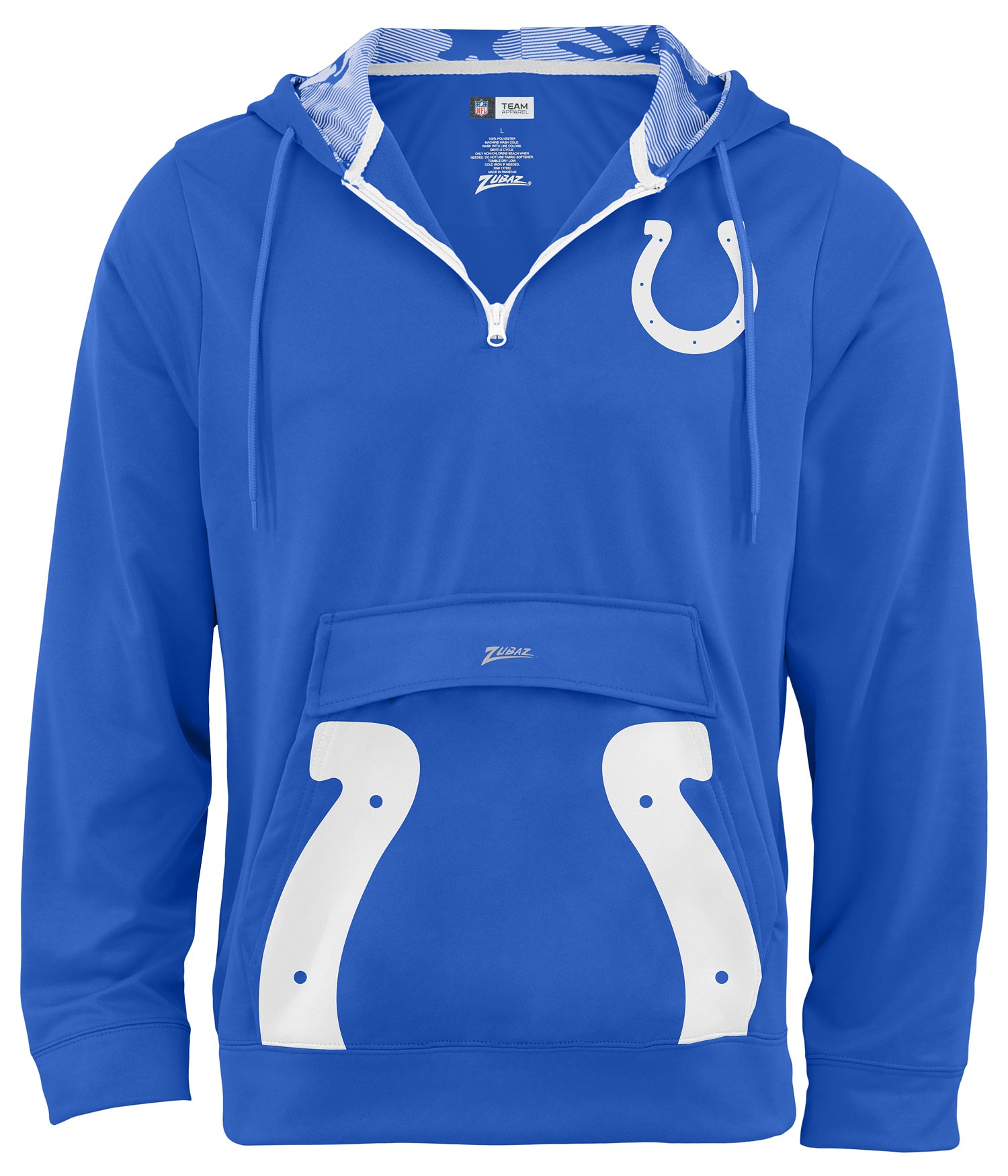 Zubaz NFL Men's 1/4 Zip Big Pocket Team Logo Hoodie Indianapolis Colts