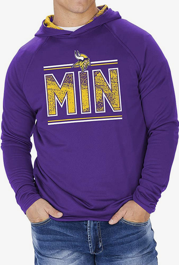 Zubaz Men's MINNESOTA VIKINGS SOLID PURPLE FRENCH TERRY LW HOOD W/ STATIC HOOD LINER & GRAPHIC Large