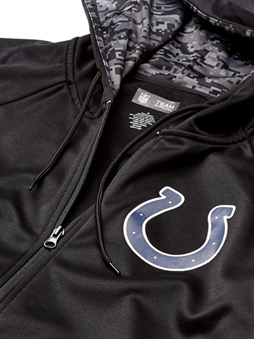 Zubaz NFL Men's Indianapolis Colts Full Zip Digital Camo Hood Hoodie, Black