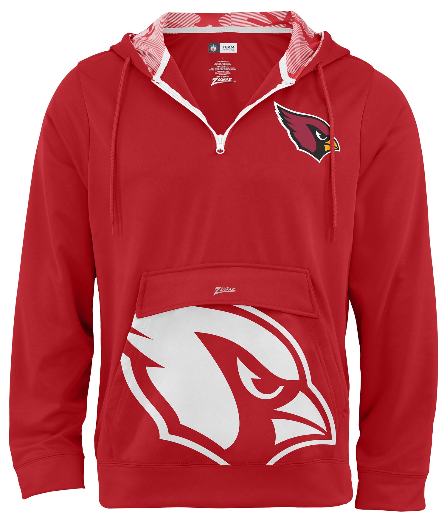 Zubaz NFL Men's 1/4 Zip Big Pocket Team Logo Hoodie Arizona Cardinals