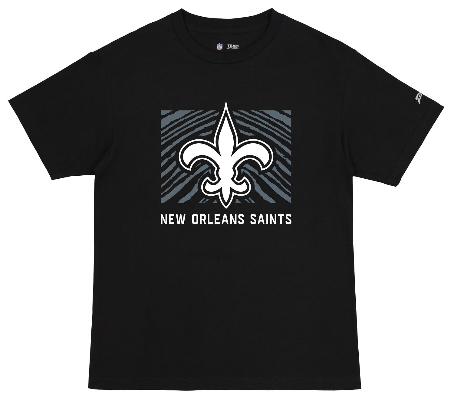 Zubaz NFL Unisex Cotton Heavyweight Short Sleeve T-shirt Black With Grey Tonal Tunnel Logo, New Orleans Saints