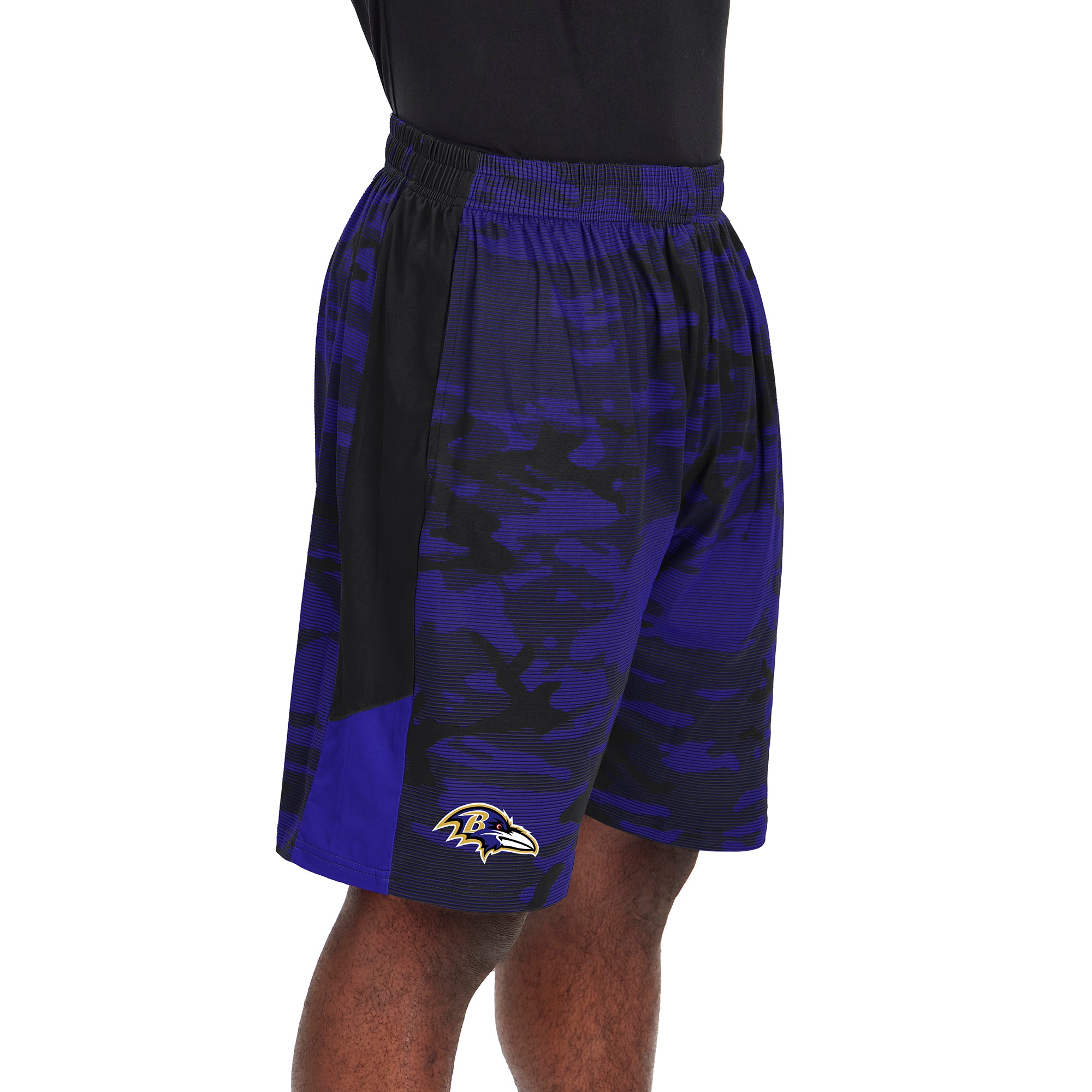 Zubaz Men's NFL Baltimore Ravens Lightweight Shorts with Camo Lines