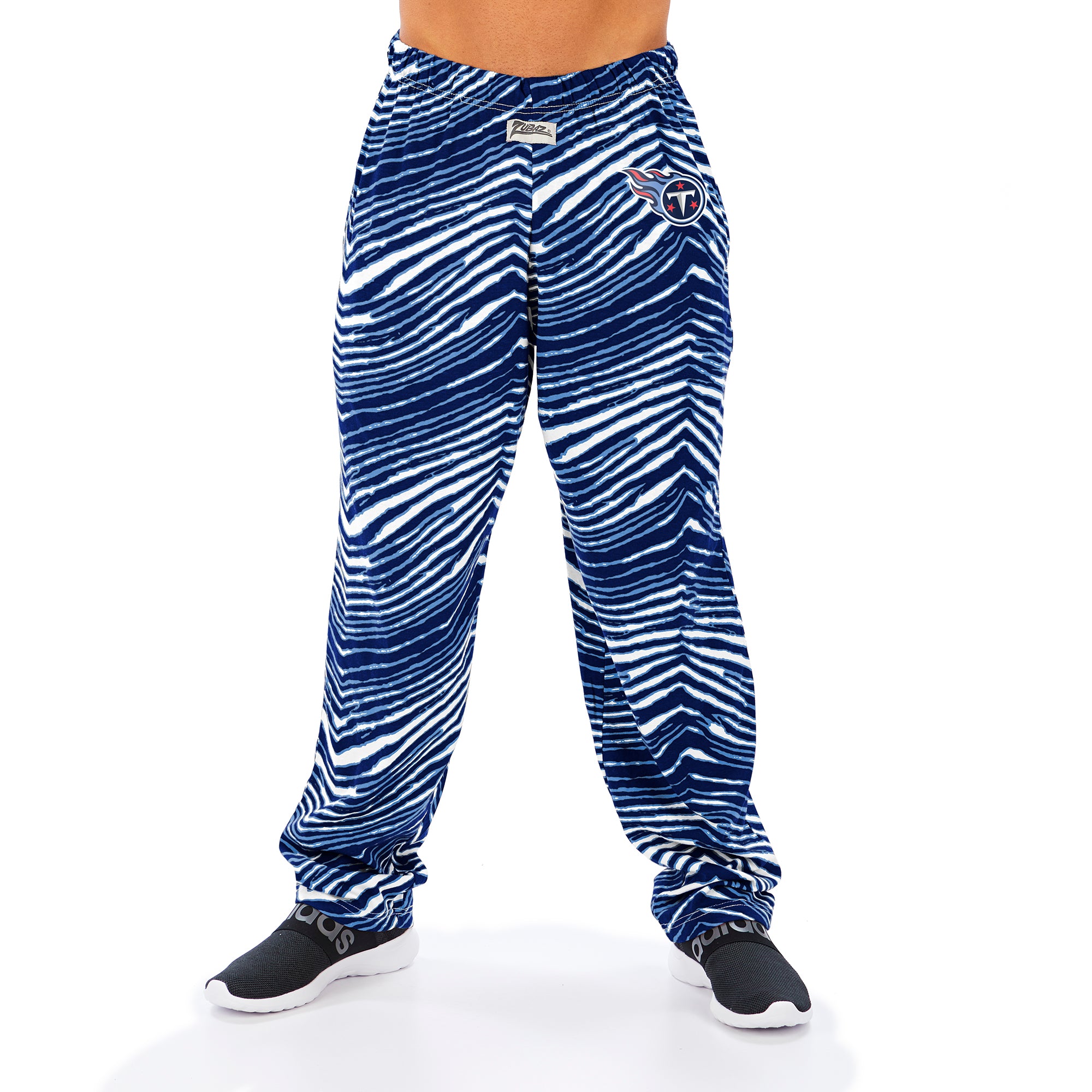 Zubaz Men's TENNESSEE TITANS NAVY/LIGHT BLUE ZEBRA PANT LEFT HIP LOGO