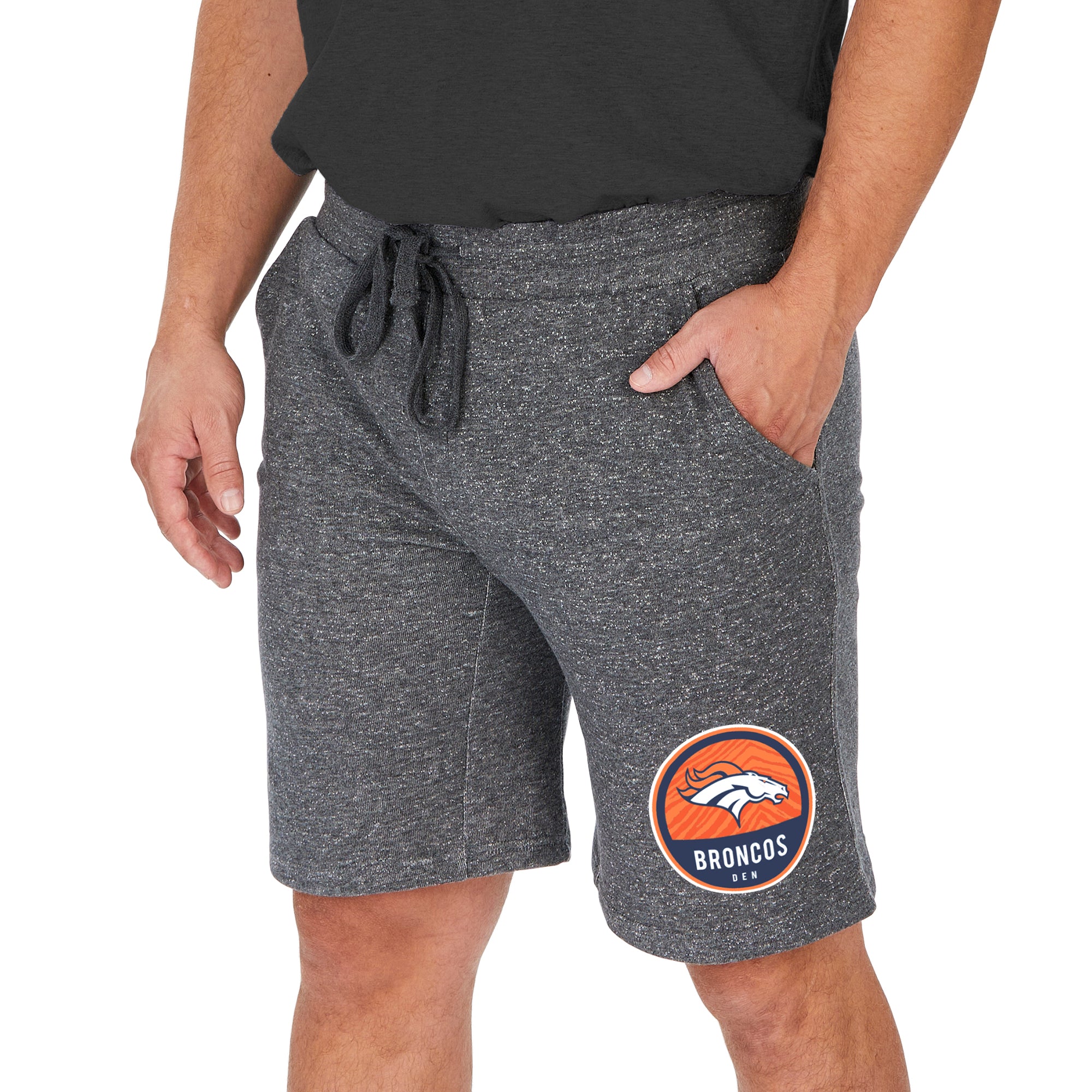 Zubaz NFL Men's DENVER BRONCOS DARK HEATHER GRAY MARLED FRENCH TERRY SWEAT SHORT MD