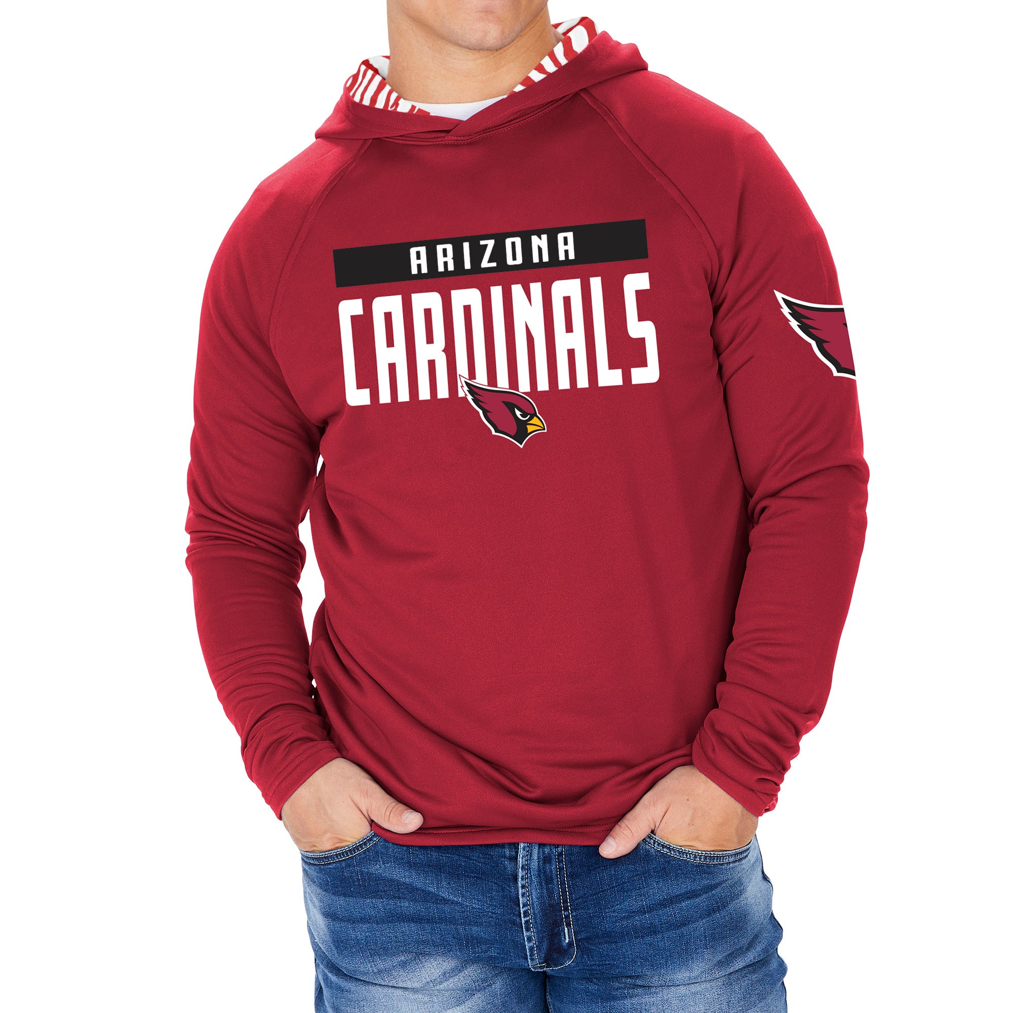 Zubaz NFL Men's Light Weight Team Color Hoodie With 3 Tone Zebra Lined Hood, Great Play Logo, Arizona Cardinals