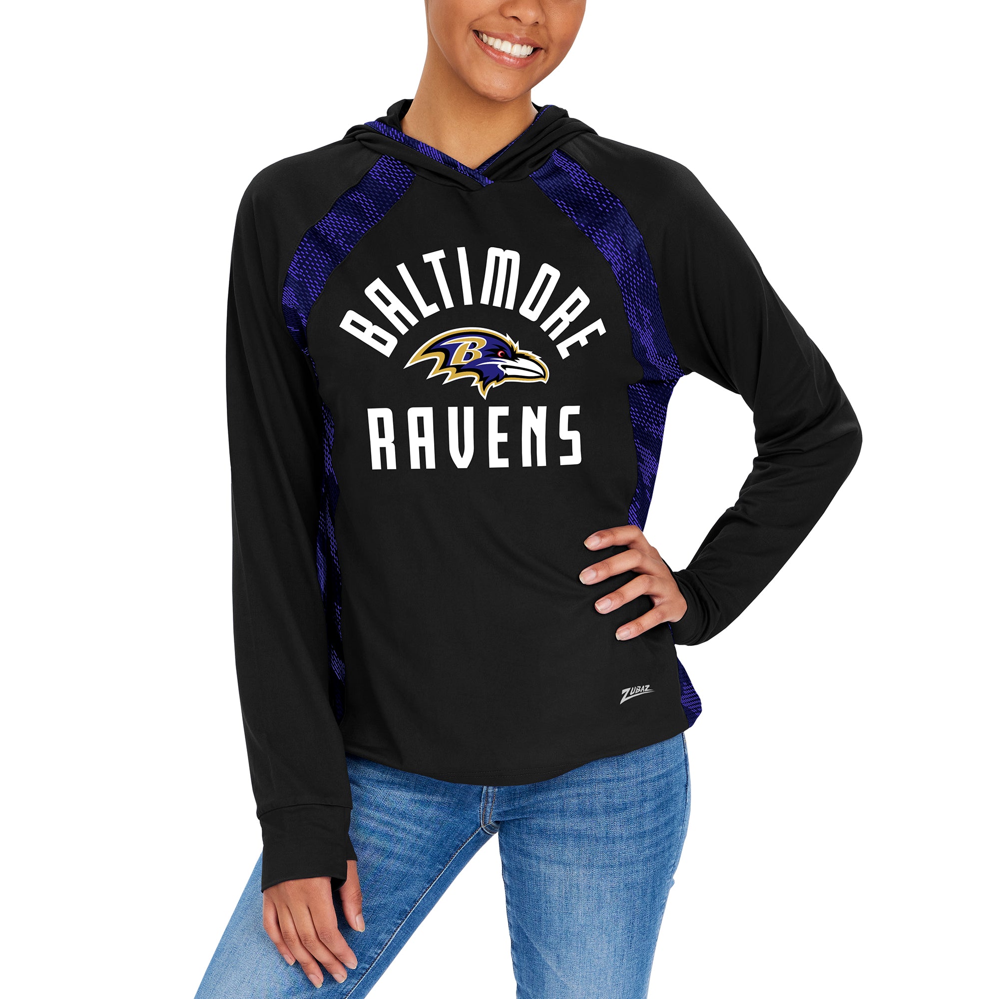Zubaz NFL Women's Baltimore Ravens Elevated Hoodie W/ Team Color Viper