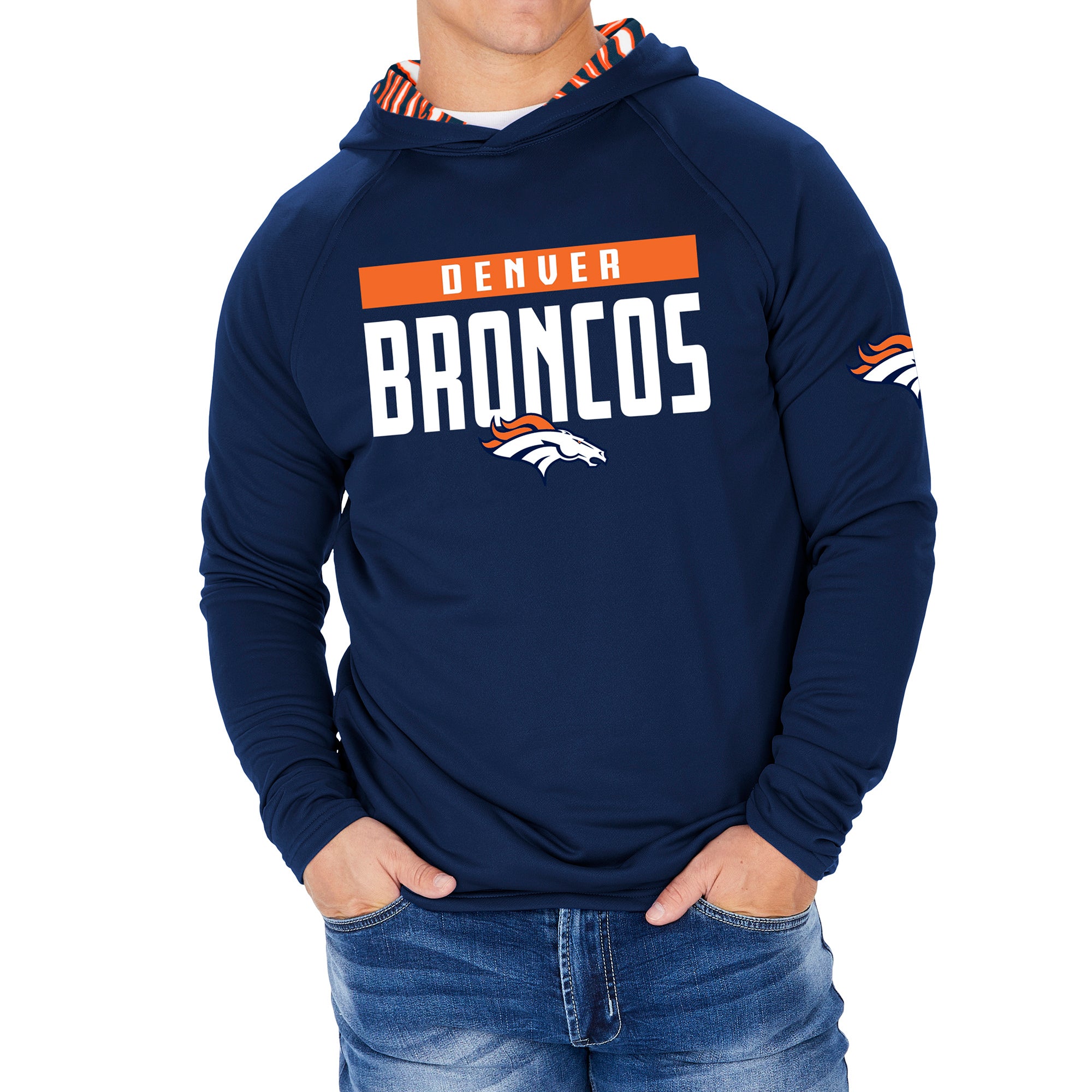 Zubaz NFL Men's Light Weight Team Color Hoodie With 3 Tone Zebra Lined Hood, Great Play Logo, Denver Broncos