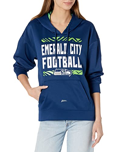 Zubaz NFL Women's Seattle Seahawks Solid Team Color Hoodie with Zebra Details