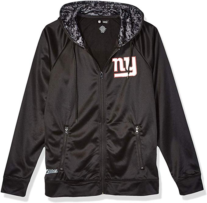 Zubaz NFL Men's New York Giants Full Zip Digital Camo Hood Hoodie, Black