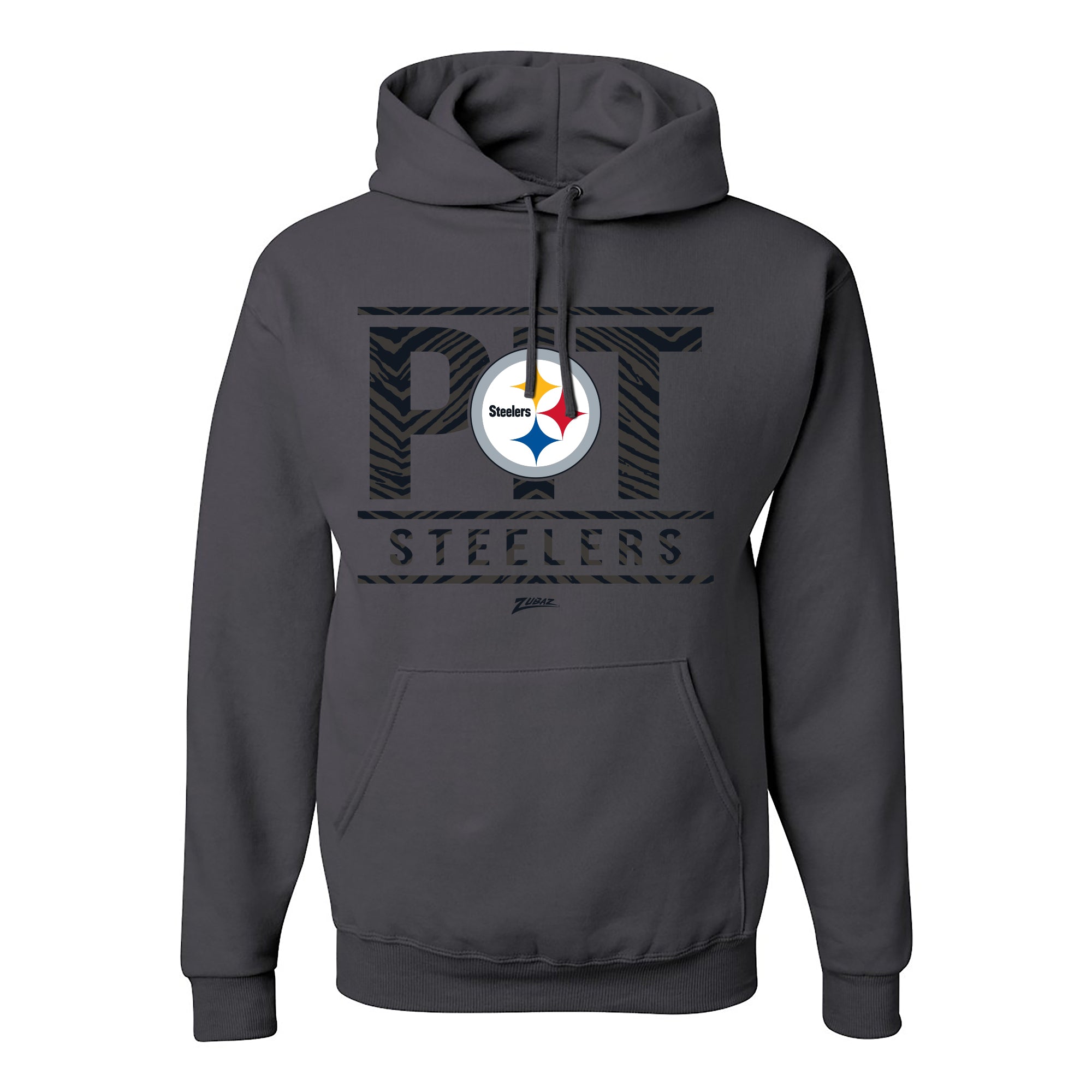 Zubaz NFL Pittsburgh Steelers Unisex Pullover Fleece Hoodie for Adult Men and Women, Z2C Goal Line, Charcoal