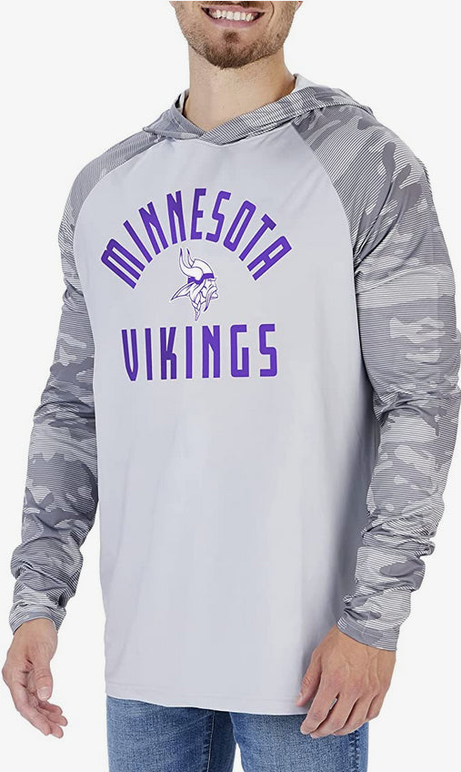 Zubaz Minnesota Vikings NFL Men's Lightweight Grey Hoodie w/ Tonal Camo Sleeves