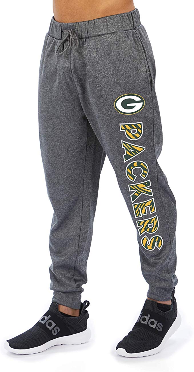 Zubaz NFL Football Men’s Green Bay Packers Gameday Zebra Wordmark Poly Fleece Jogger Pant